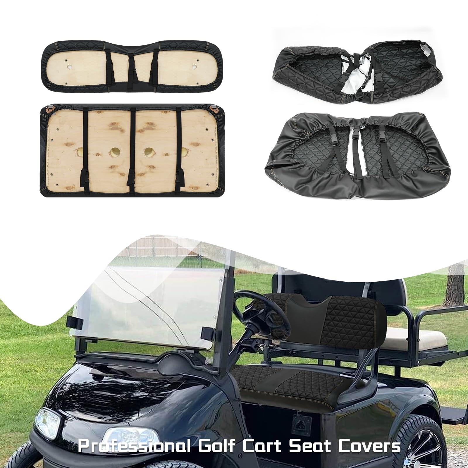 XUANYUDG0769 XUANYUDG0769 Golf Cart Front and Rear Seat Covers for 2008+ EZGO RXV Golf Cart and B-Shaped Aftermarket Rear Seat, Vinyl Leather Made/Adjustable Straps and Retractable Buckle/No Stapler Required,4PCS