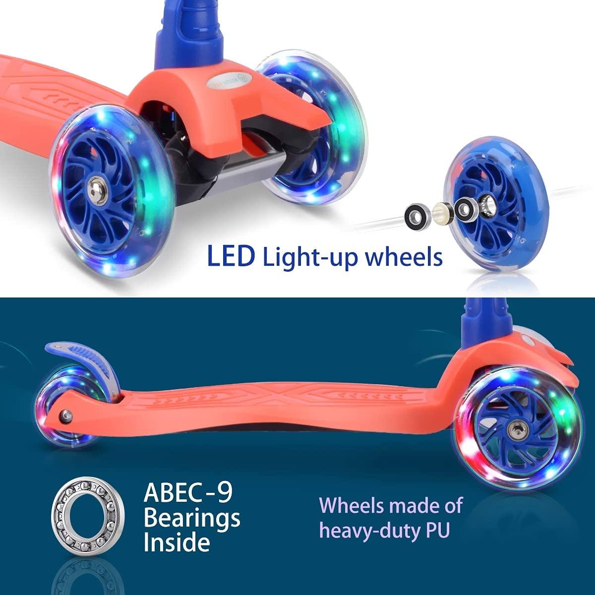 AOWISH AOWISH 120mm Light-up Scooter Wheels Pair 120mm X 24mm Scooters LED Flash Front Wheels Replacement w/Bearings ABEC-9 for Micro Kickboard, 3-Wheeled Push Scooters (Blue)