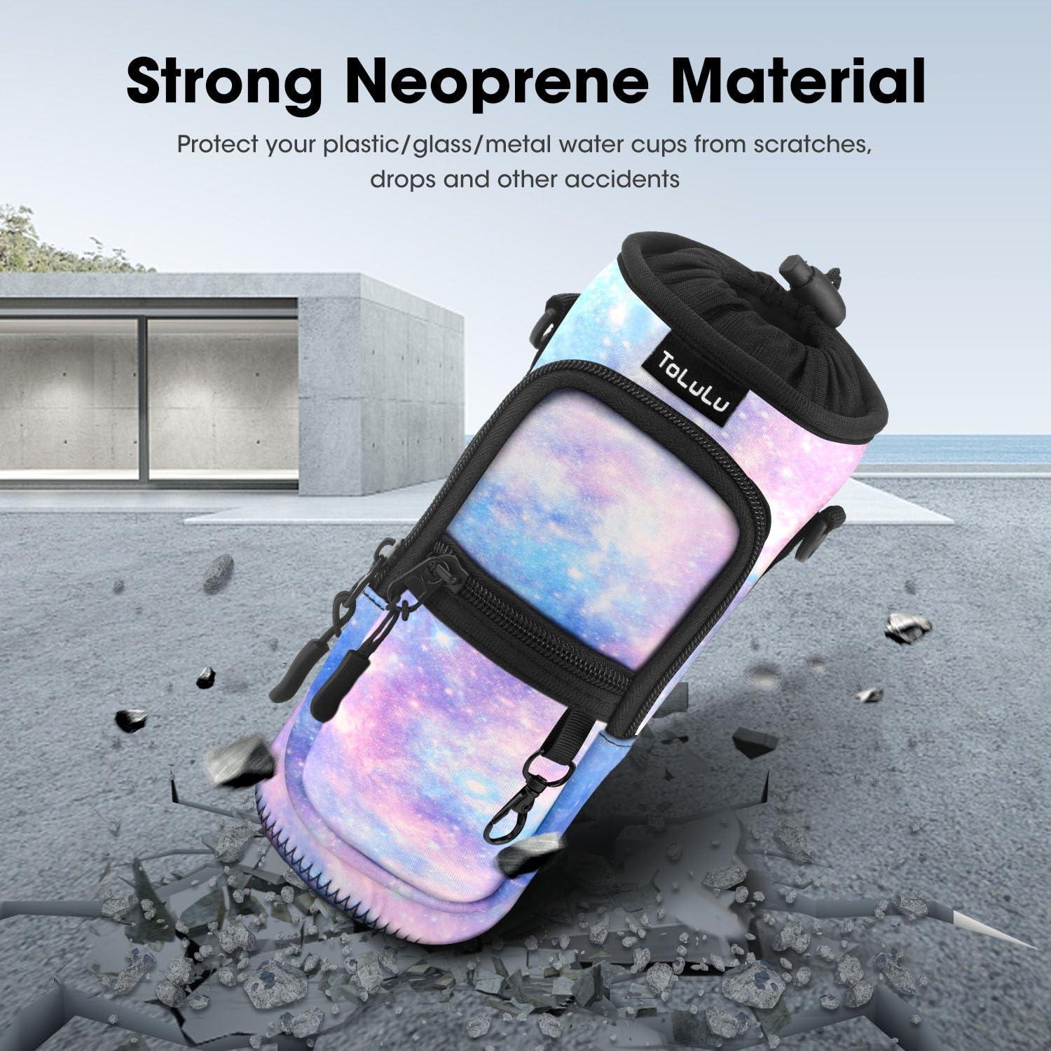 ToLuLu Water Bottle Carrier Bag 25/32/40oz with Phone Pocket, Insulated Neoprene Adjustable Shoulder Strap Water Bottle Pouch Case,Crossbody Water Bottle Holder Sling Sleeve for Women Men, 25OZ Blue Purple