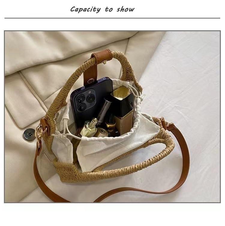 CHINDREE CHINDREE Small Straw Purses for Women Woven Handbags Handmade Straw Crossbody Beach Bag Square Boho Clutch Bag(Khaki)