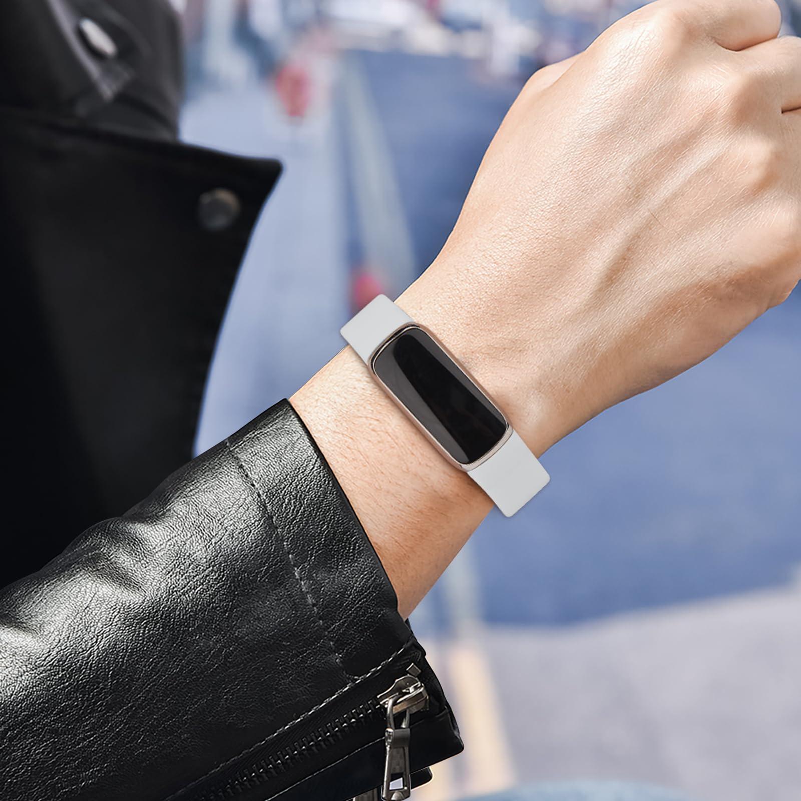 AK 4 PACK Sport Bands Compatible with Fitbit Luxe Bands for Women Men, Soft Silicone Replacement Sport Straps Wristbands for Fitbit Luxe Fitness and Wellness Tracker (Senior Blue/Light Cyan/Light