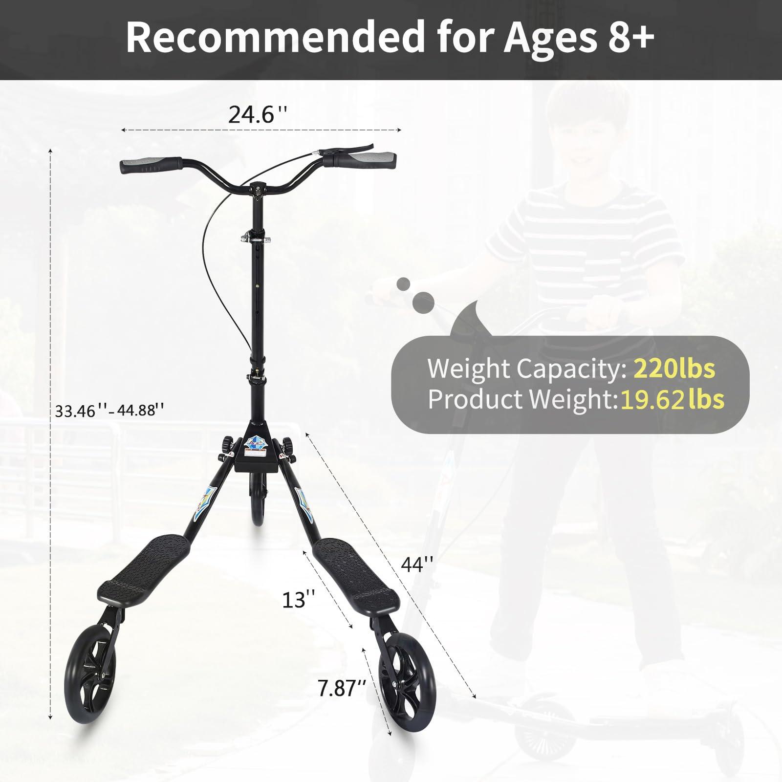AODI AODI 3 Wheel Foldable Scooter Swing Scooter Tri Slider Kick Wiggle Scooters Push Drifting with Adjustable Handle for Boys/Girl/Adult Age 8 Years Old and Up