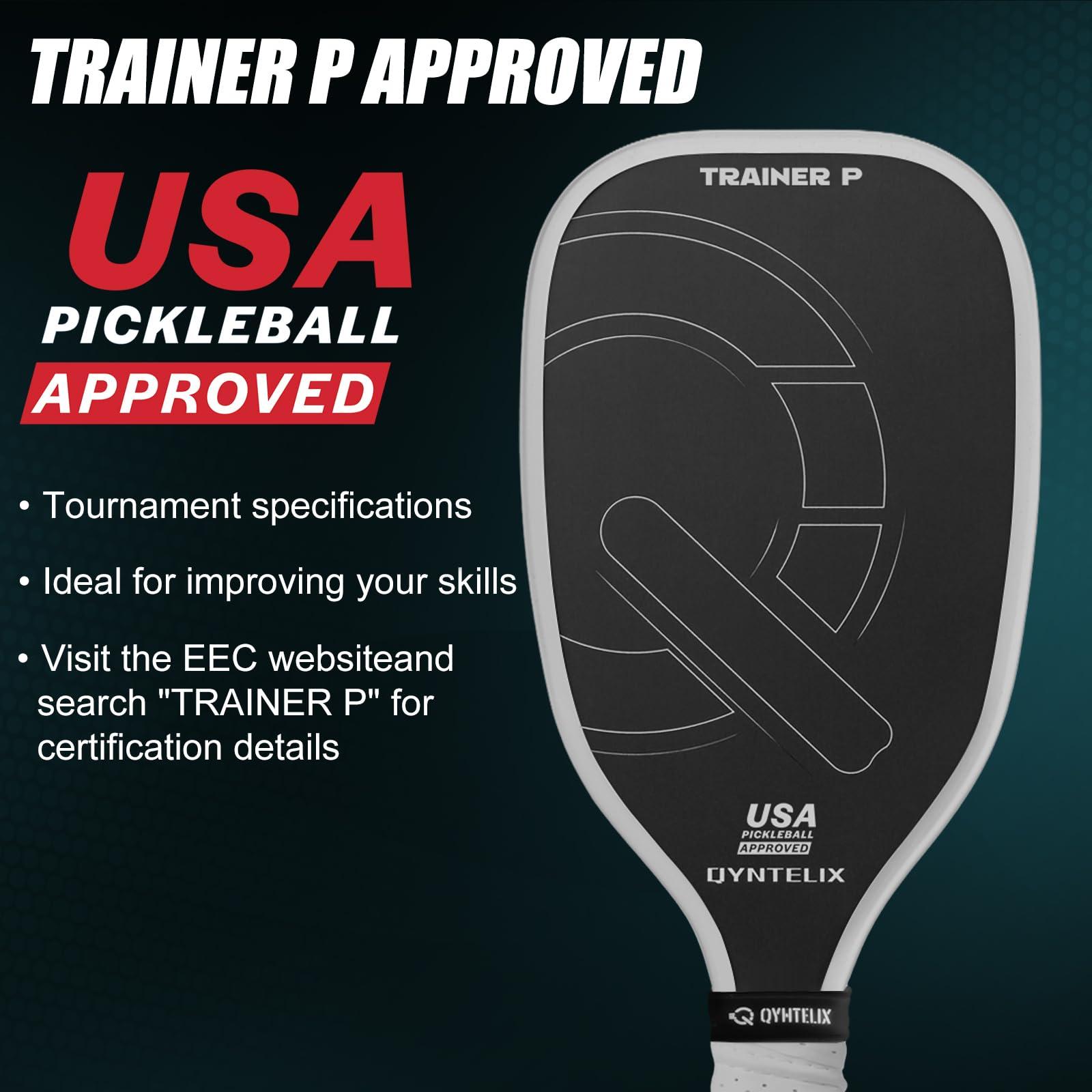 Qyntelix Pickleball Training Paddle -USAPA Approved Pickleball Trainer Practice Paddle, Raw Carbon Fiber Particle Paint Frosted Surface, Extra Long Handle, 16mm Core Sweet Spot Training,Gray