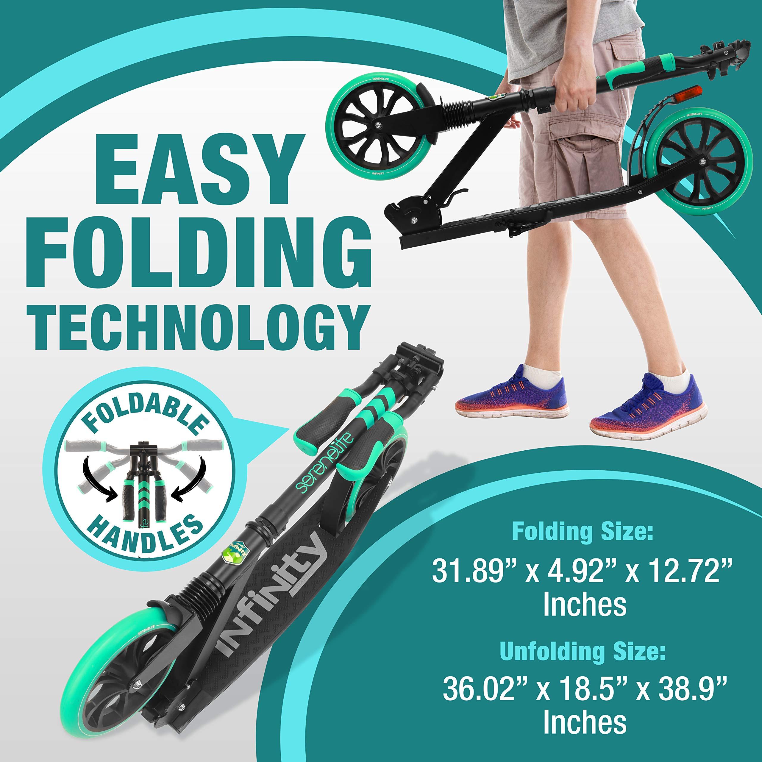 SereneLife SereneLife Lightweight and Foldable Kick Scooter Comfortable T-Bar Handlebar, Adjustable Scooter for Teens and Adult, Alloy Deck with High Impact Wheels, Durable ABEC-7 Bearings Aqua on Black SLTS02