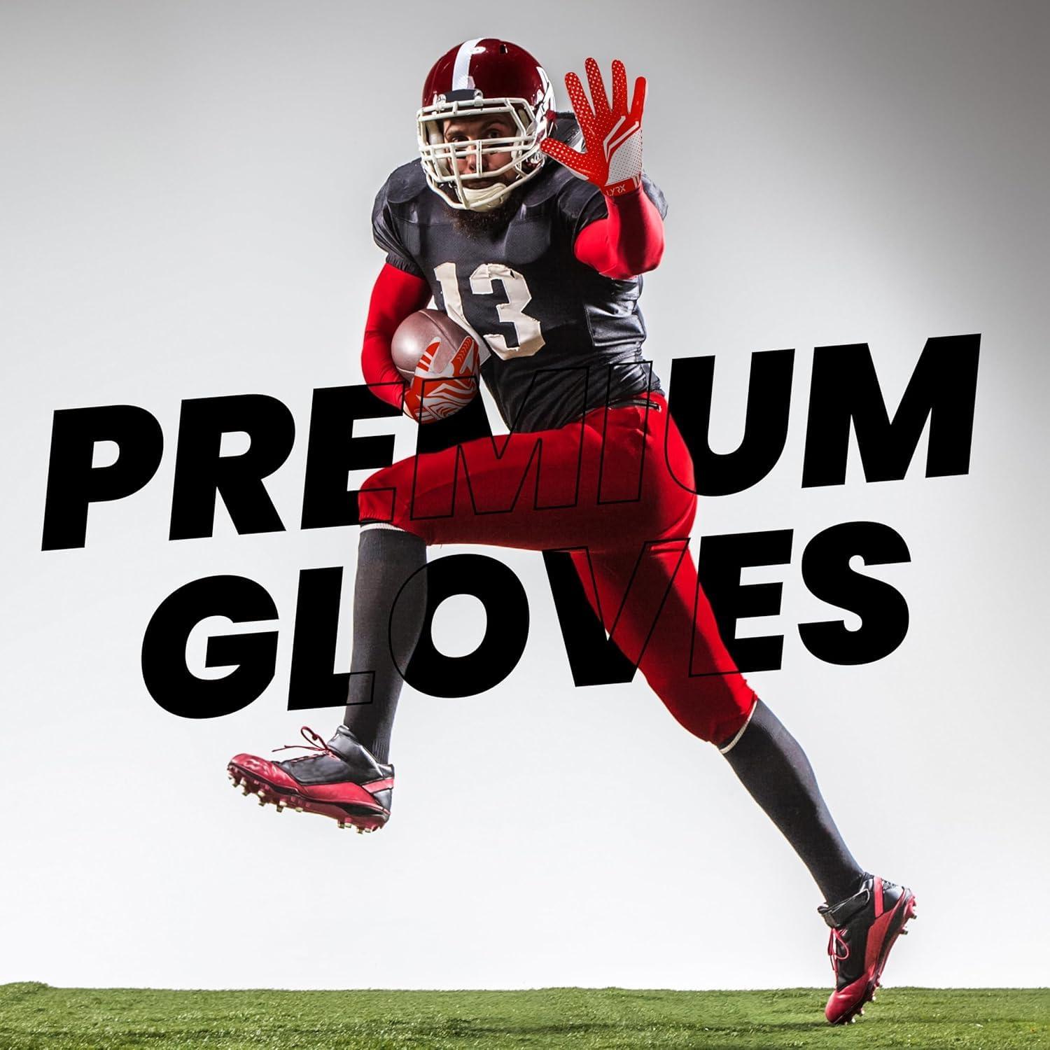 LYRX LYRX Professional Football Receiver Gloves with Optimal Silicone Palm Non-Slip Grip Control Ultra-Stick Sports Lightweight Glove and Precision Fit (Red, Adult M (7.2"))