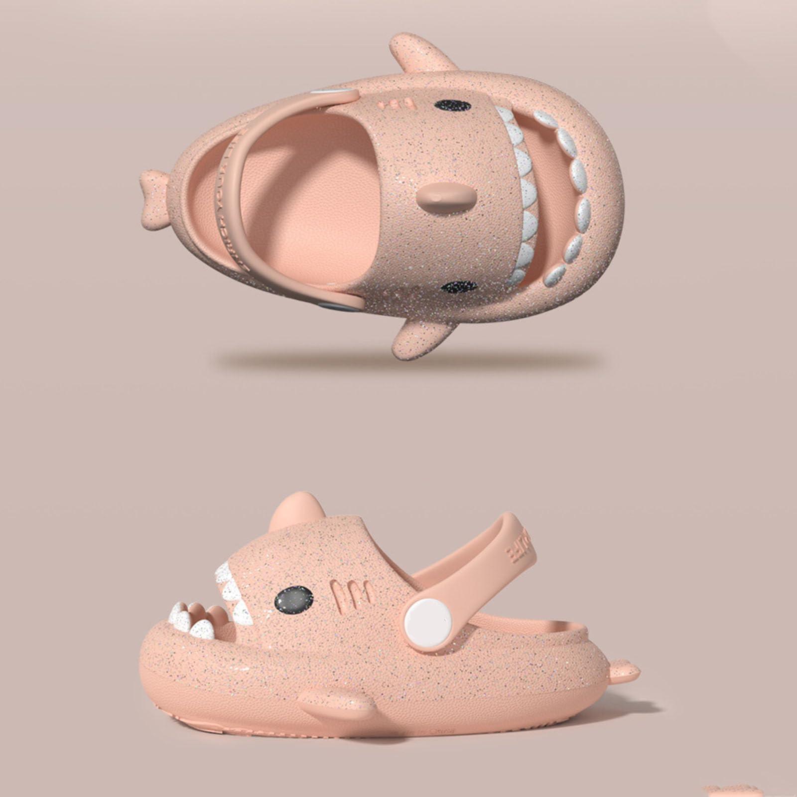 Jfxgjuv Jfxgjuv Angler Fish Slides Glow in The Dark Kids Shark Slides Glow in The Dark Luminous Shark Slippers Cloud Shark Slides with Strap Spooky Shark Slides (Pink,12.5-14 Big Kid)