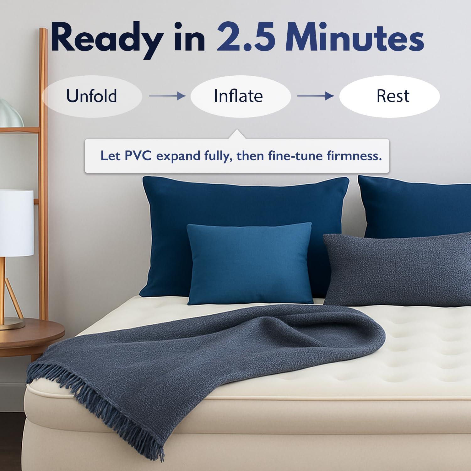 King Koil King Koil Luxury California King Air Mattress with Built-in Pump for Home, Camping & Guests - 20 King Size Inflatable Airbed Luxury Double High Adjustable Blow Up Mattress, Durable Waterproof