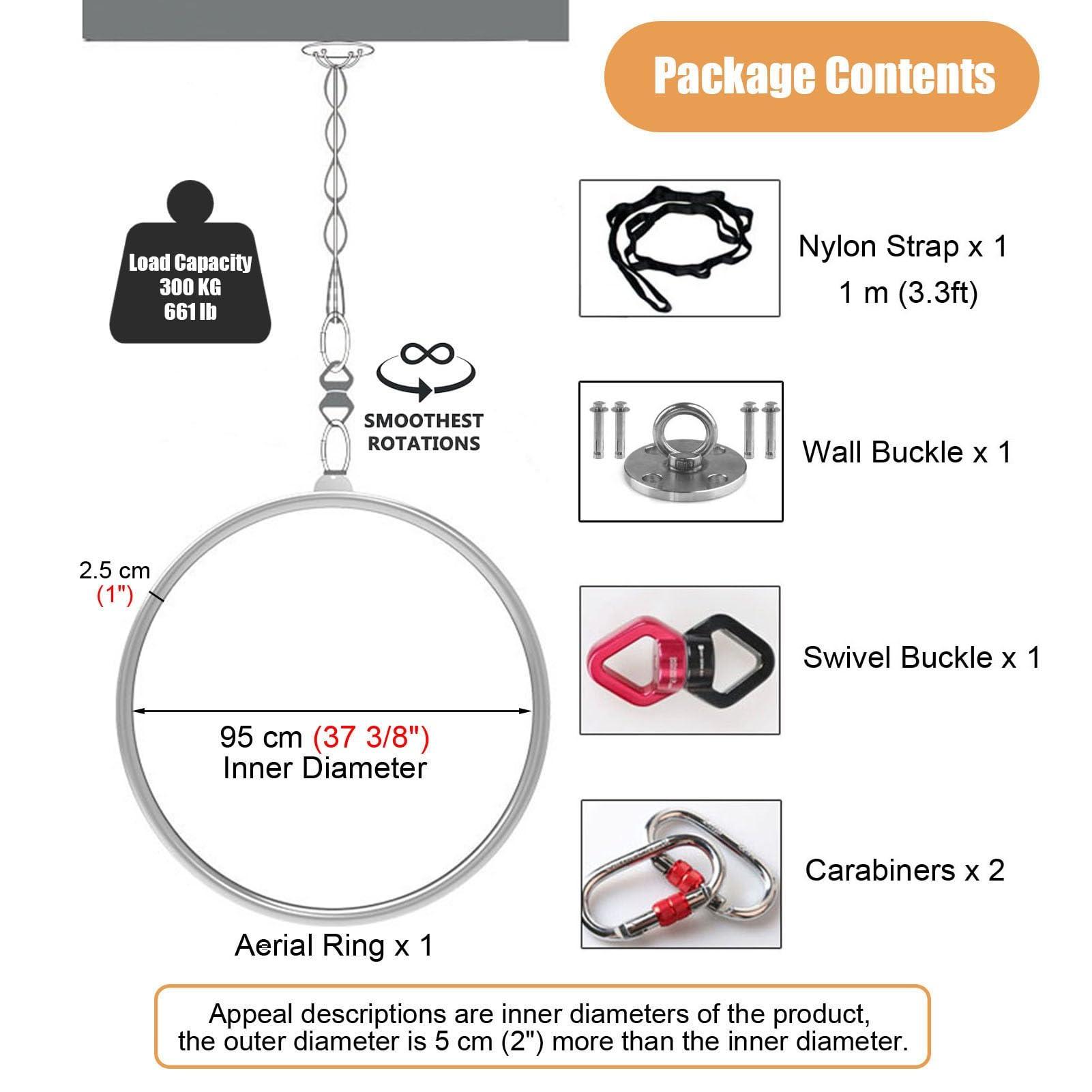 Kunovo Aerial Lyra Hoop Kit, Single Point Stainless Steel Aerial Hoop for Home, Dancing Studio and Gym, from Beginner to Professionals Lyra Ring (Size : 95 cm (37\"))