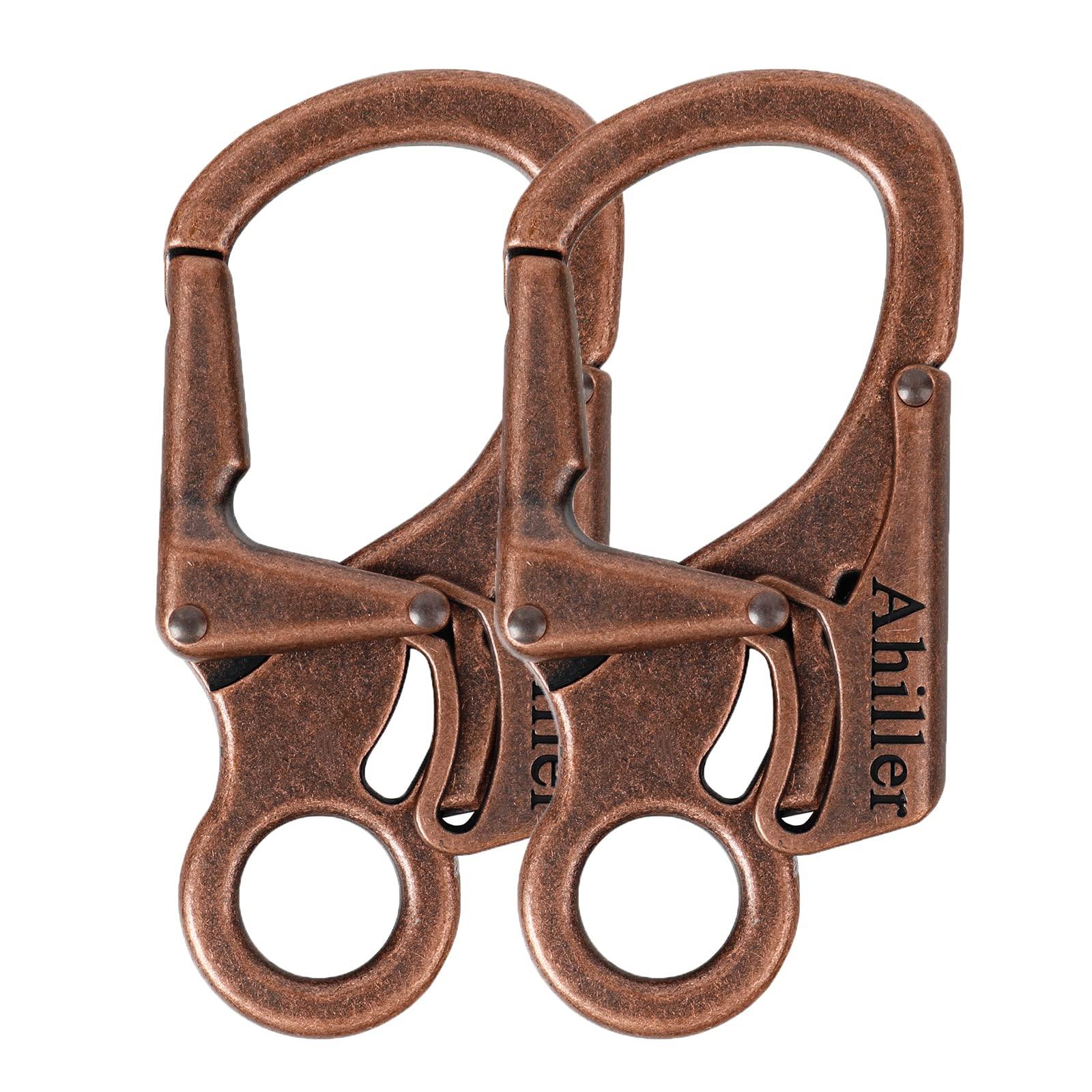 Ahiller Ahiller Carabiner Clip, Double Anti-Misopening Locking Design, 2.95\'\' in Alloy Carabiner Keychain for Outdoor Camping, Key Ring Clip (Red Brass-2P)