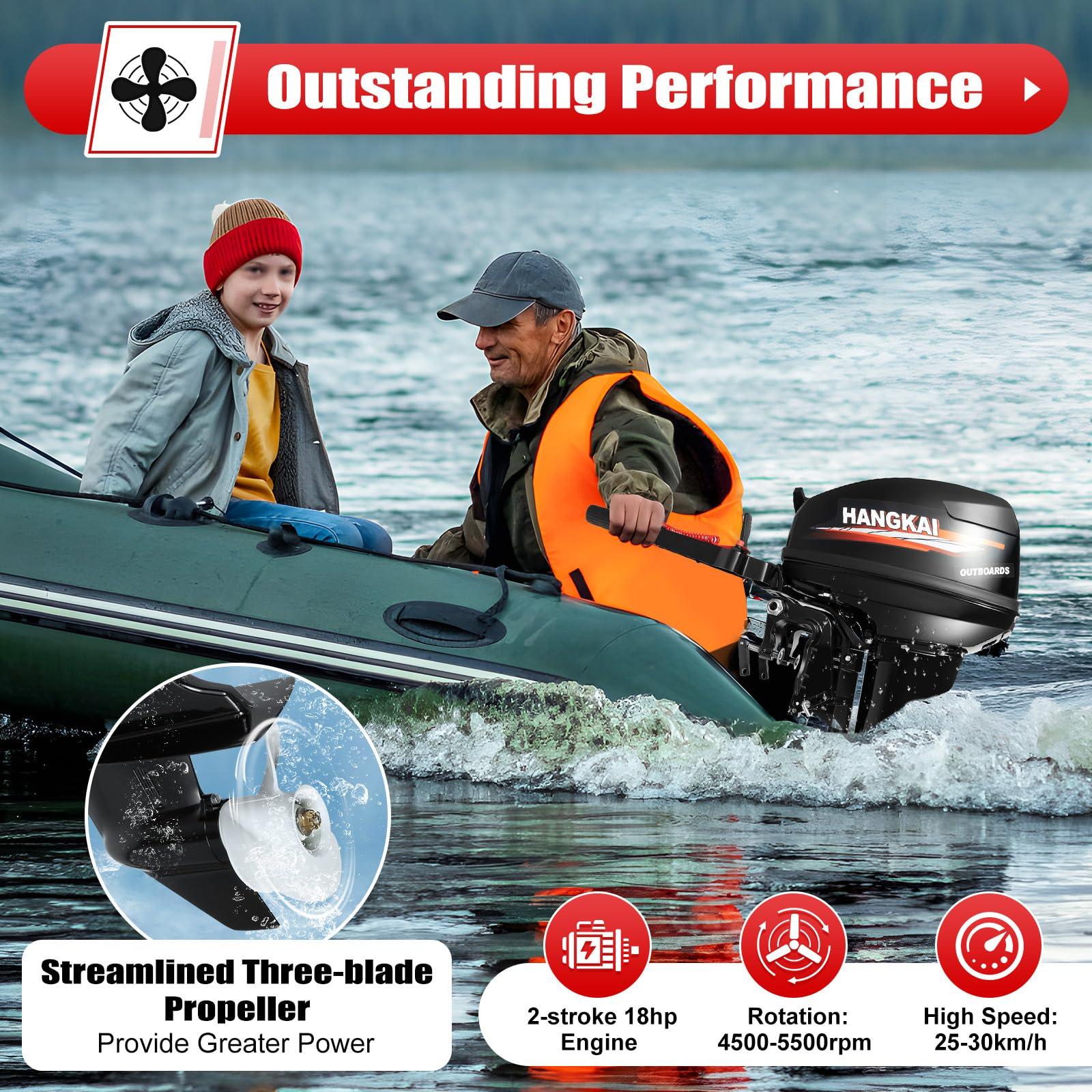 TBVECHI 18HP Outboard Motor, 2 Stroke Heavy Duty Fishing Boat Engine with Water Cooling and CDI System, 246CC Long Shaft Outboard Motor