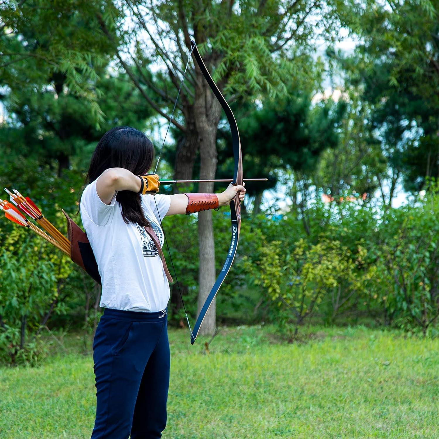Deerseeker Outdoor Deerseeker Archery 54\" Traditional Bow Hunting Longbow with Bamboo Core Limbs Handmade Recurve Bow RH/LH for Targeting Practice Shooting Youth & Adults Bow Set (50lb, Left Hand)