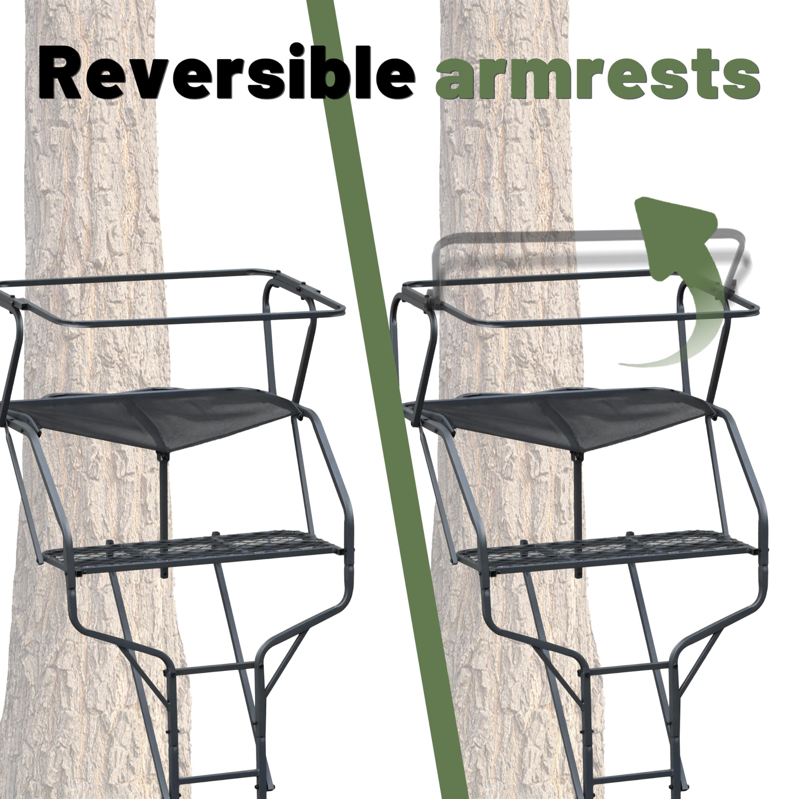 KUAFU KUAFU 18' 2-Man Ladder Tree Stand Climbing Tree Stand for Deer Hunting Elevated Climbing Seat Hunting Gear Equipment Accessories, 500 lb Weight Capacity