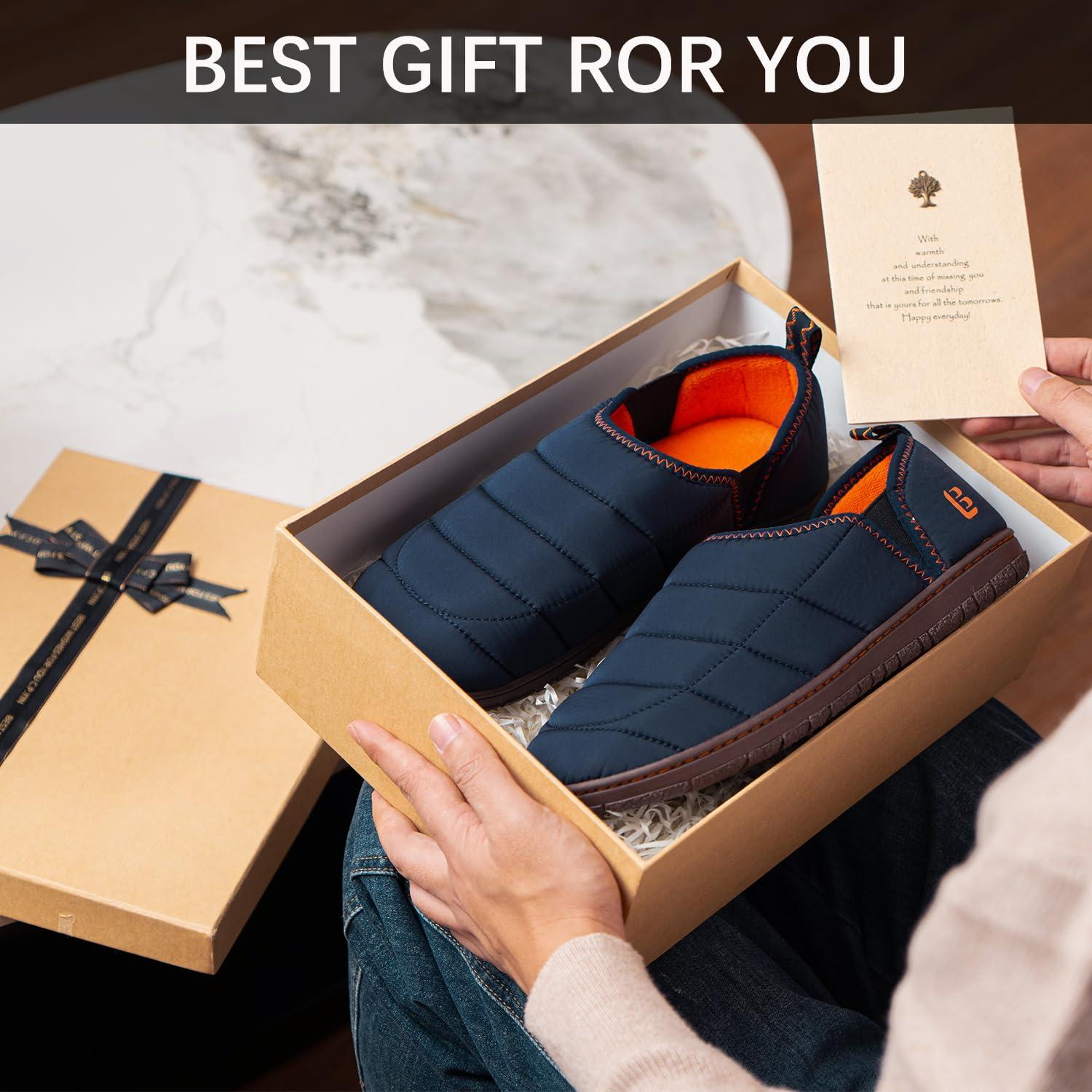 LongBay LongBay Men's Outdoor Slippers Two Tone Memory Foam Slip On Indoor House Shoes bedroom Loafers Navy Blue, 9