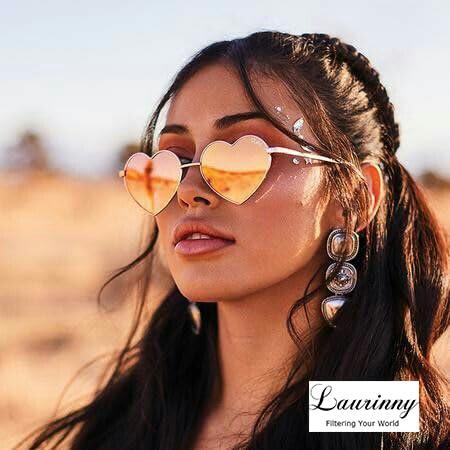 Laurinny Laurinny Retro Heart Sunglasses Polarized for Women Men Yellow Heart Shaped Glasses Metal Frame Spring Hinge