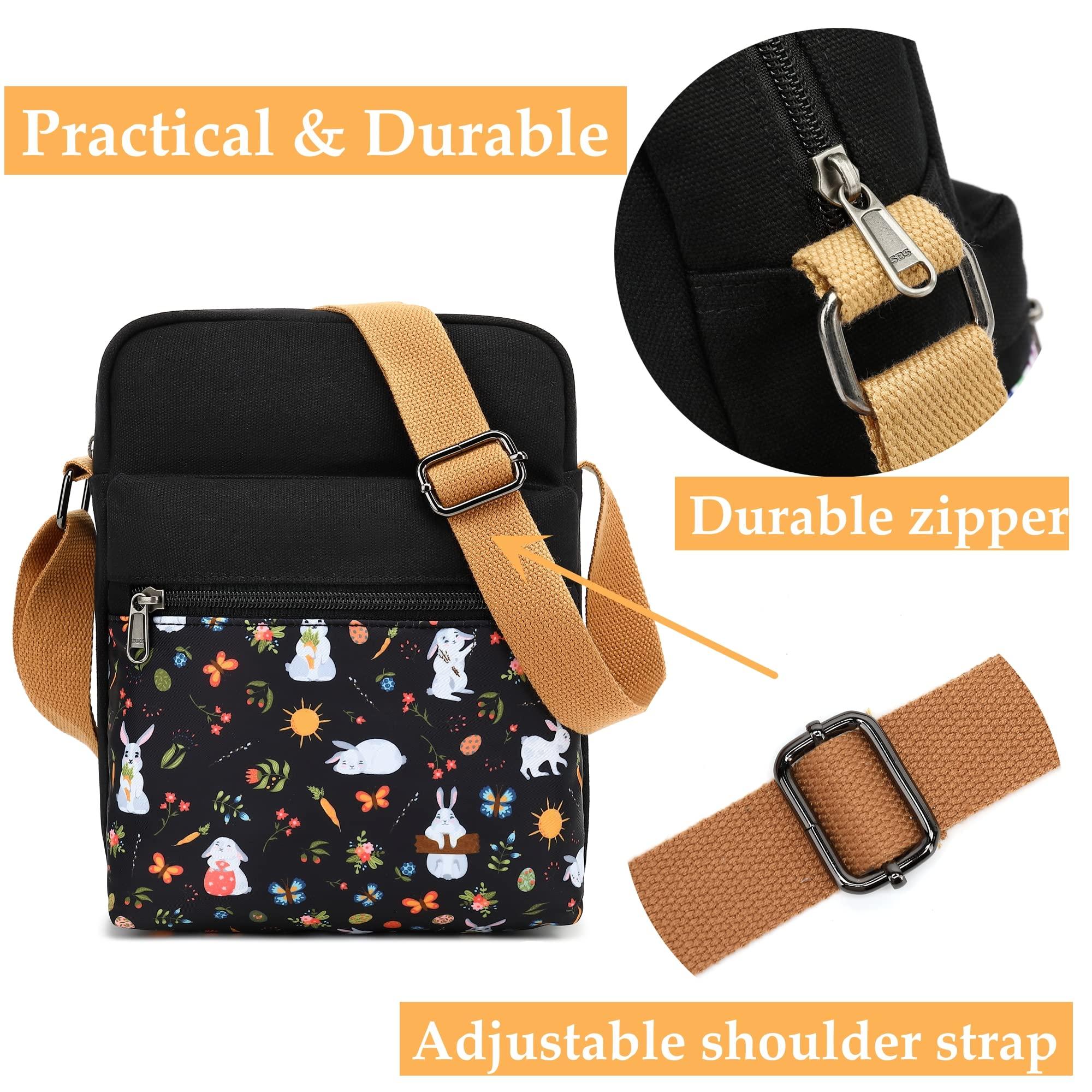 H HIKKER-LINK H HIKKER-LINK Flowers Crossbody Bag and Purse Casual Canvas Shoulder Bag for Women Messenger Bags Daisy Black