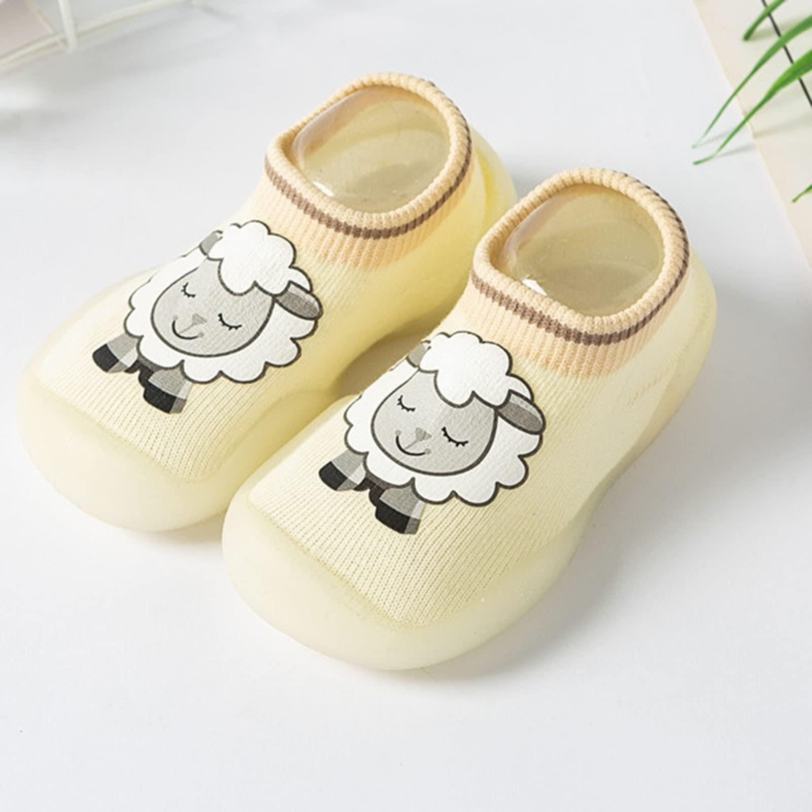 NineFit Basics Toddler House Shoes Baby Home Slippers Cartoon Warm House Slippers for Infant Lined Winter Indoor Shoes Toddler Socks (Beige, 3-3.5 Years)