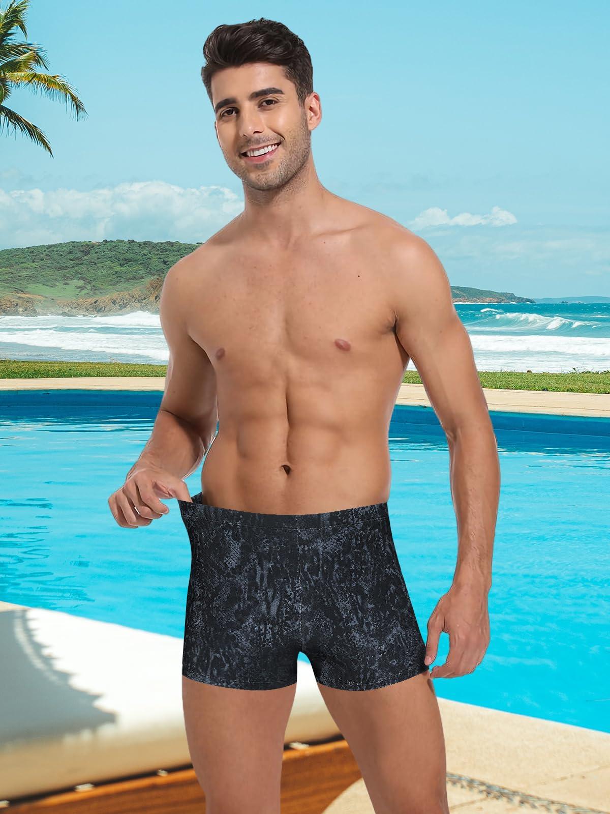 KGKE Mens-Swim-Jammers Athletic-Swimwear Quick-Dry-Shorts Durable-Team-Swimsuits - Drawstring Competition Swimming UPF50+ (Snake Skin,XL)