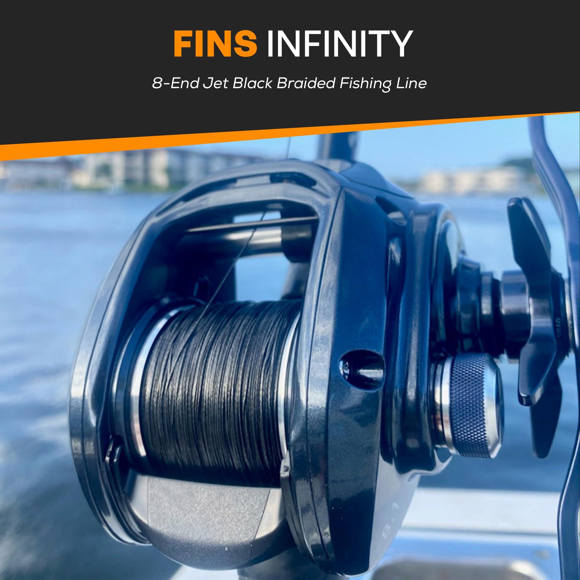 FINS FINS Infinity Braid - USA Made - Silky Smooth 8-End Jet Black Braided Fishing Line for Superior Casting and Quiet Performance in Guides - 1500 Yds - 65 lb