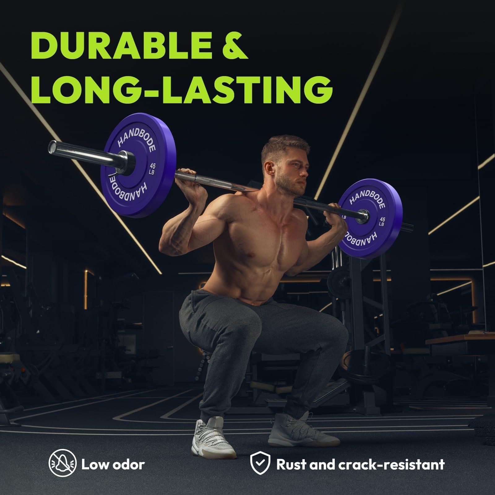 HANDBODE HANDBODE Bumper Plates Olympic Weight Plates, Colored Rubber plate for Weight Lifting and Strength Training 100LB