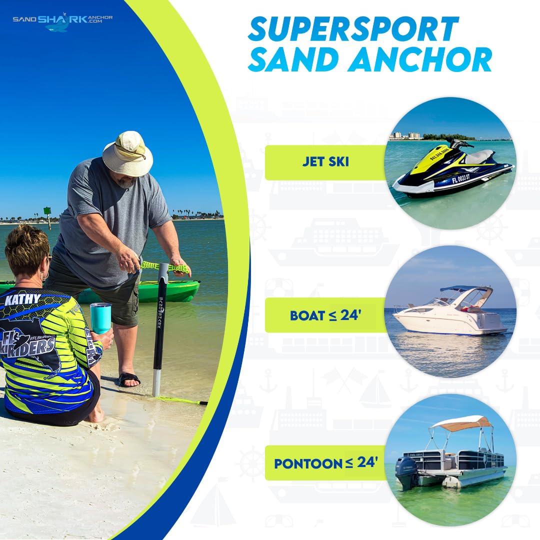 SAND SHARK SANDSHARKANCHOR.COM SandShark Supersport 2.0 Boat Anchor - Shallow Water Anchor Pole - Great Jet Ski Anchor, PWC Anchor, Pontoon Boat Accessories for Beach and Sandbar - Adjusts 29\"-48\" w/Case