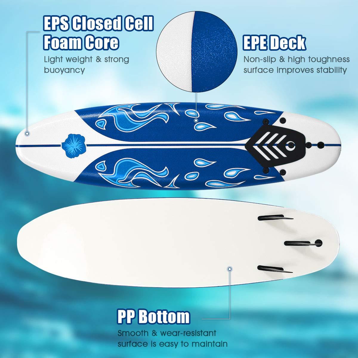 GYMAX GYMAX Surfboard, 6FT Stand Up Paddle Board with Removable Fins & Safety Leash, Lightweight Non-Slip Paddle Board for Teenagers, Adult, Beginners (Daisy)