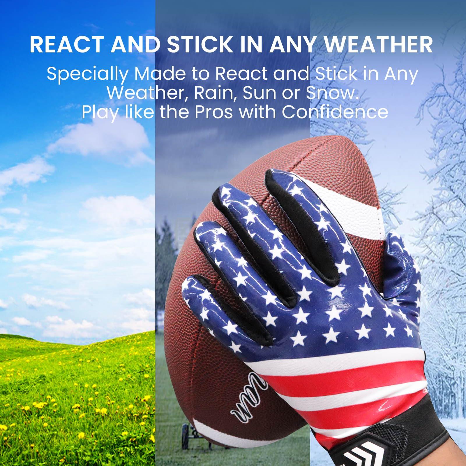 FINGER TEN Finger Ten Football Receiver Gloves Men Adult Receiving Gloves Pro 2.0 Grip Gloves Breathable USA Flag Small Large Medium X-Large (USA Flag, Large)