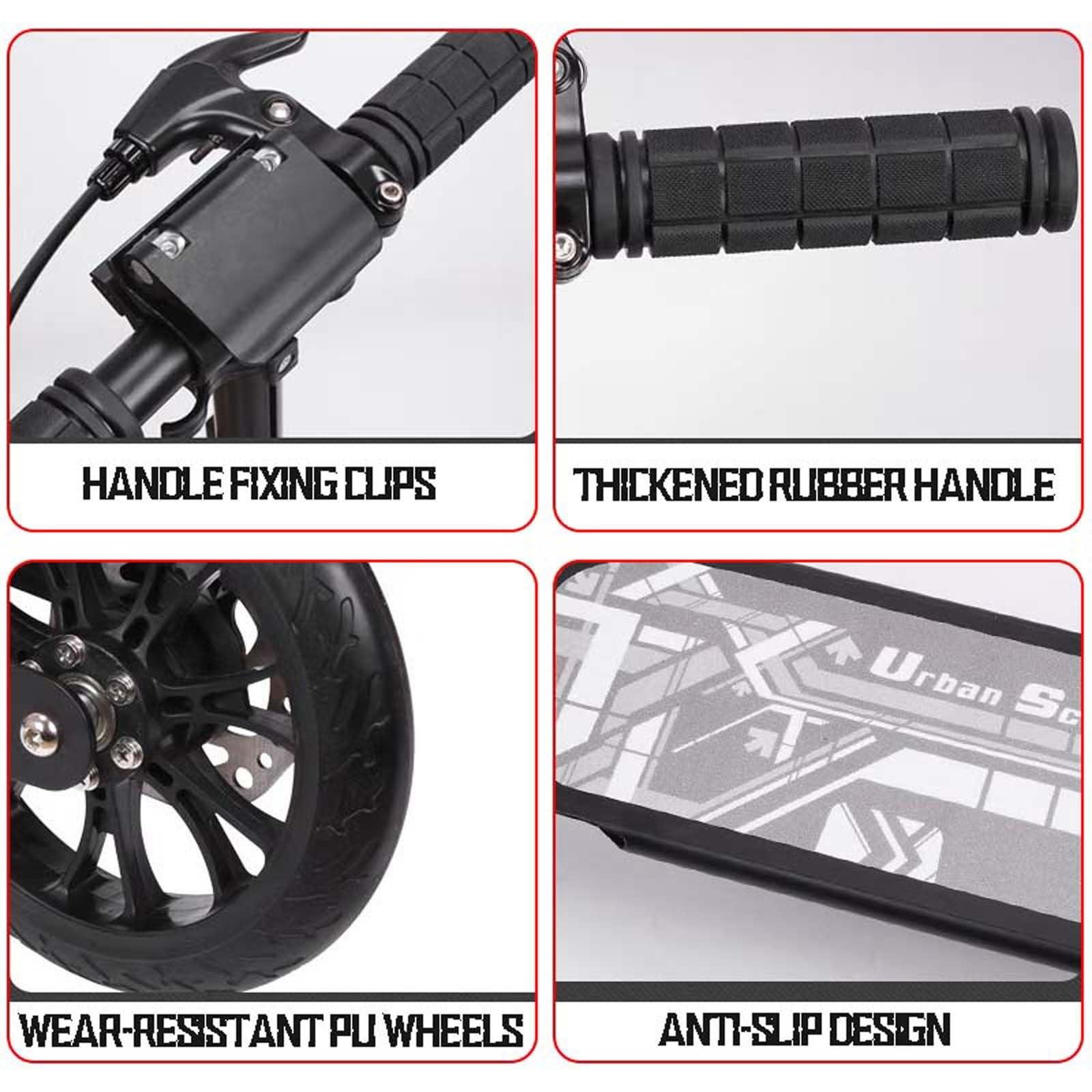 CUIOT CUIOT Kick Scooter for Adults - 8" Big Wheels Foldable Scooter for Kids Ages 10+,Teens & Adults, Adjustable Handlebar, Disc Brake& Suspension, Lightweight Aluminum Frame Up to 250+ lbs,Black