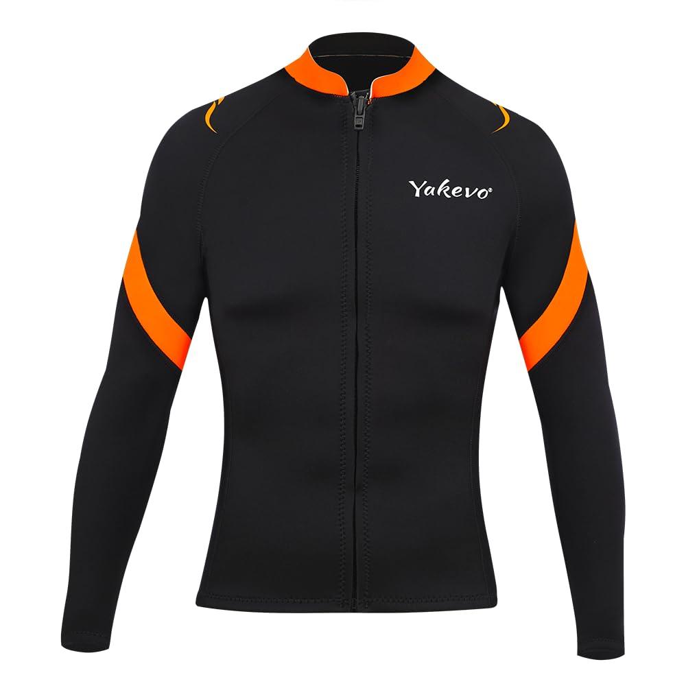 INTBOSS INTBOSS Wetsuit Top Men,3mm Mens Wetsuit Top Long Sleeve Wetsuit Jacket Men Front Zip Warm Neoprene Wets Suit Jackets for Men Stretch Mens Wetsuit Jacket