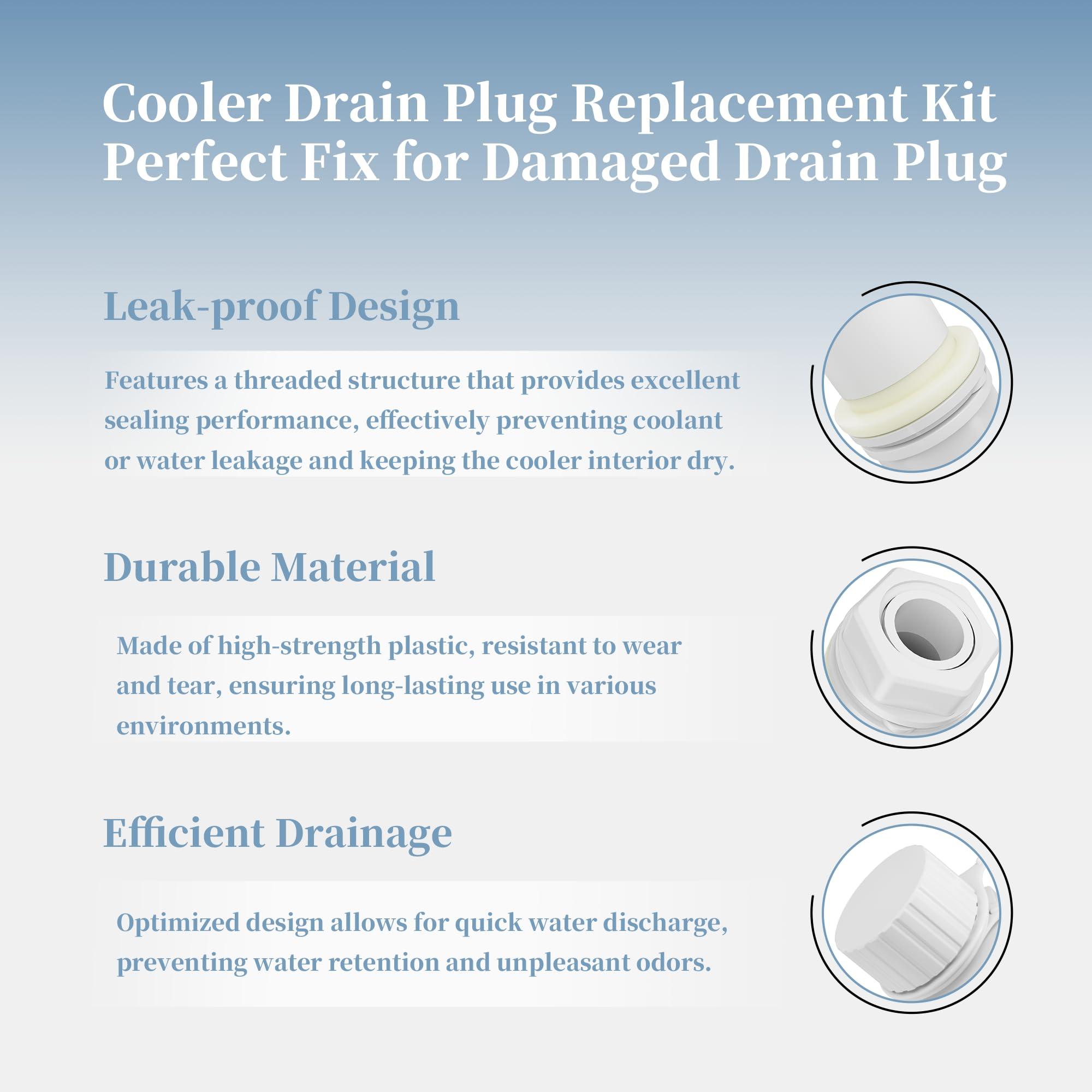 HQAPR HQAPR Threaded Drain Plug with Plastic Tethered Cap for Cooler,Compatible with Igloo 50-165 Qt Coolers, Cooler Drain Plug Replacement Parts