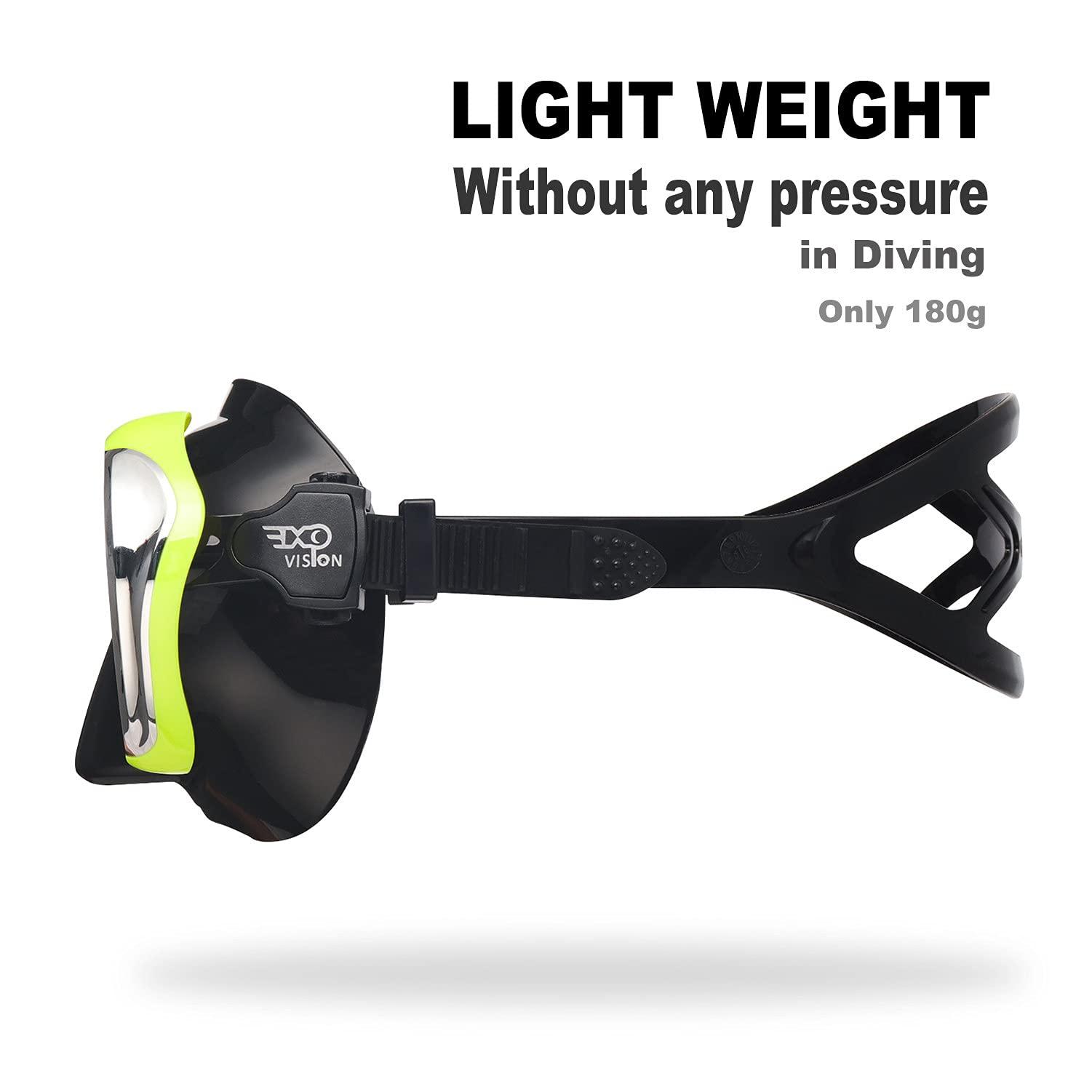 EXP VISION Adult Scuba Diving Mask, Anti-Fog Snorkel Goggles Tempered Glass Swim Mask Goggles with Nose Cover Professional Snorkeling Gear for Diving Snorkeling (Yellow)