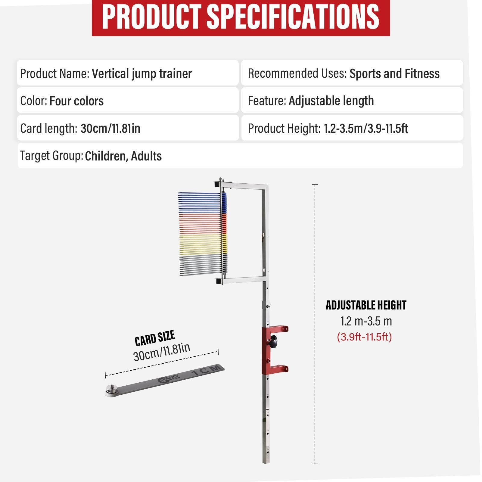 NineFit Basics Vertical Jump Tester, Wall Mounted Vertical Height Jump Measure Apparatus, 3.9-11.5Ft Adjustable Vertical Trainer Stand for Vertical Jump Training