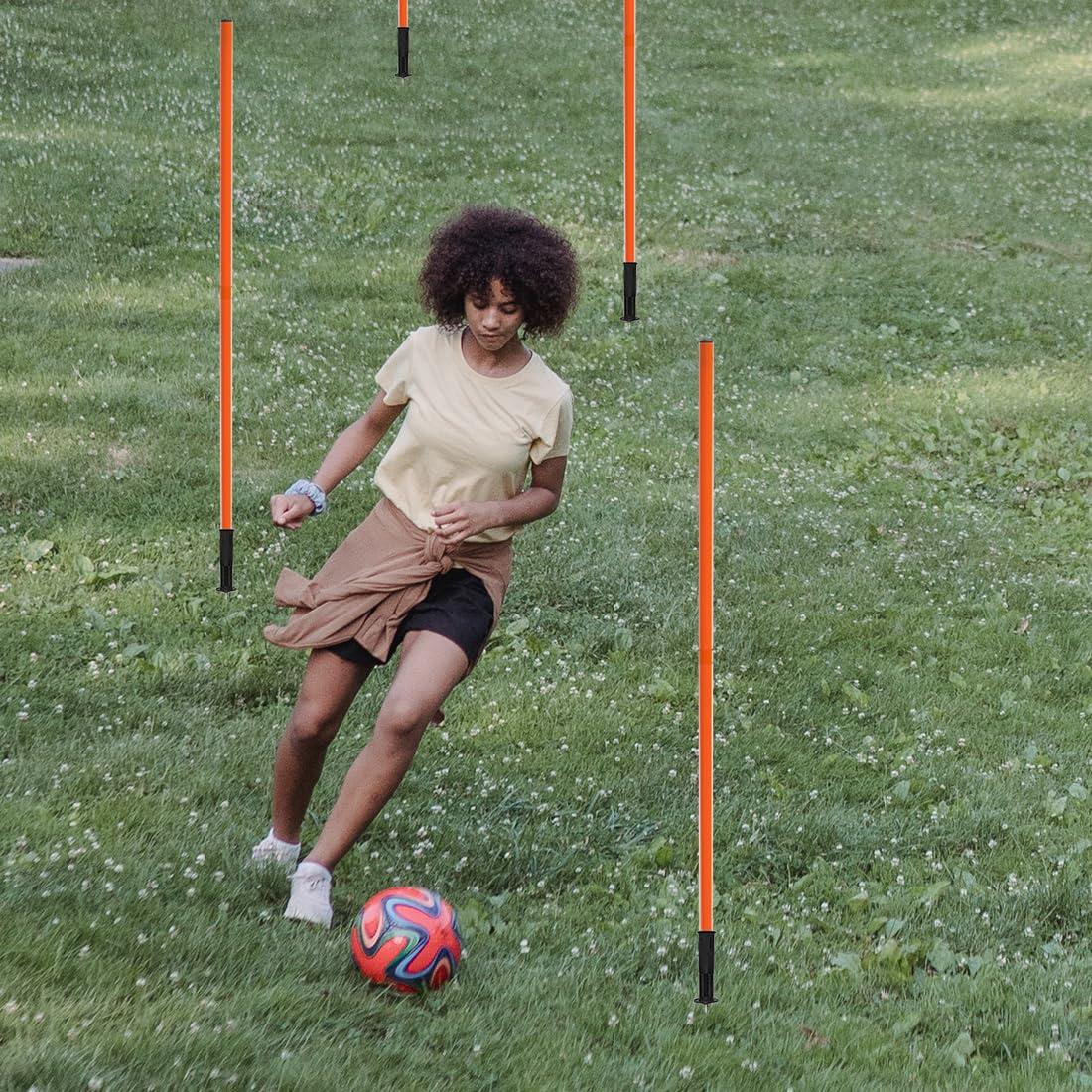 TNZMART TNZMART Orange Spring Speed Pole Set Soccer Plug-in Type Dribbling Pole Agility Coaching Sticks with Black Spring Nailing Base (Pack of 6, 4.9 FT)
