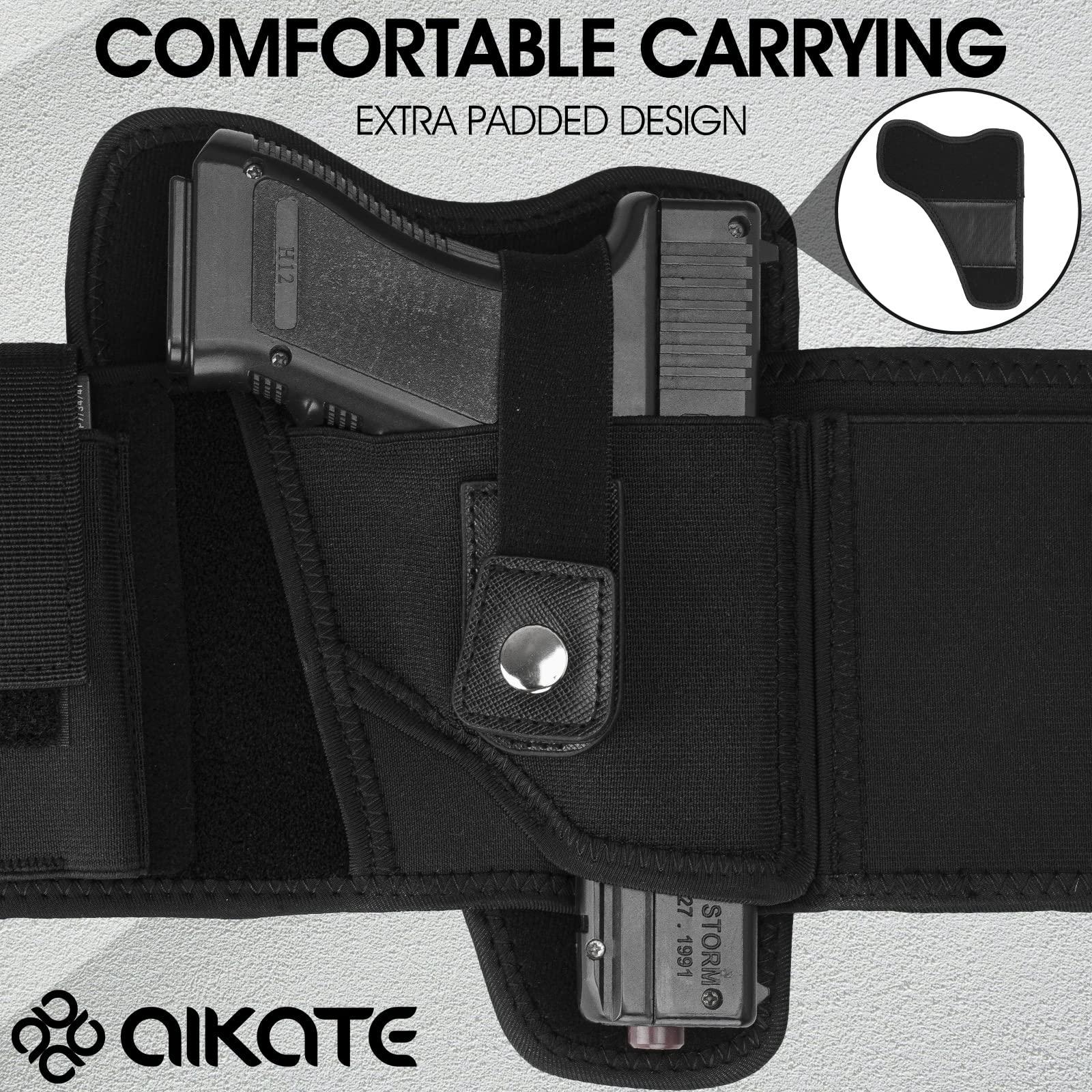 AIKATE Upgraded Belly Band Holster for Concealed Carry, Deep Concealment Gun Holster for Women/Men, Waist Holsters Fits for Glock 19, 17, 26, 43, Sig P365, Taurus G2C, Ruger, S&W M&P Shield 9MM Most Pistols