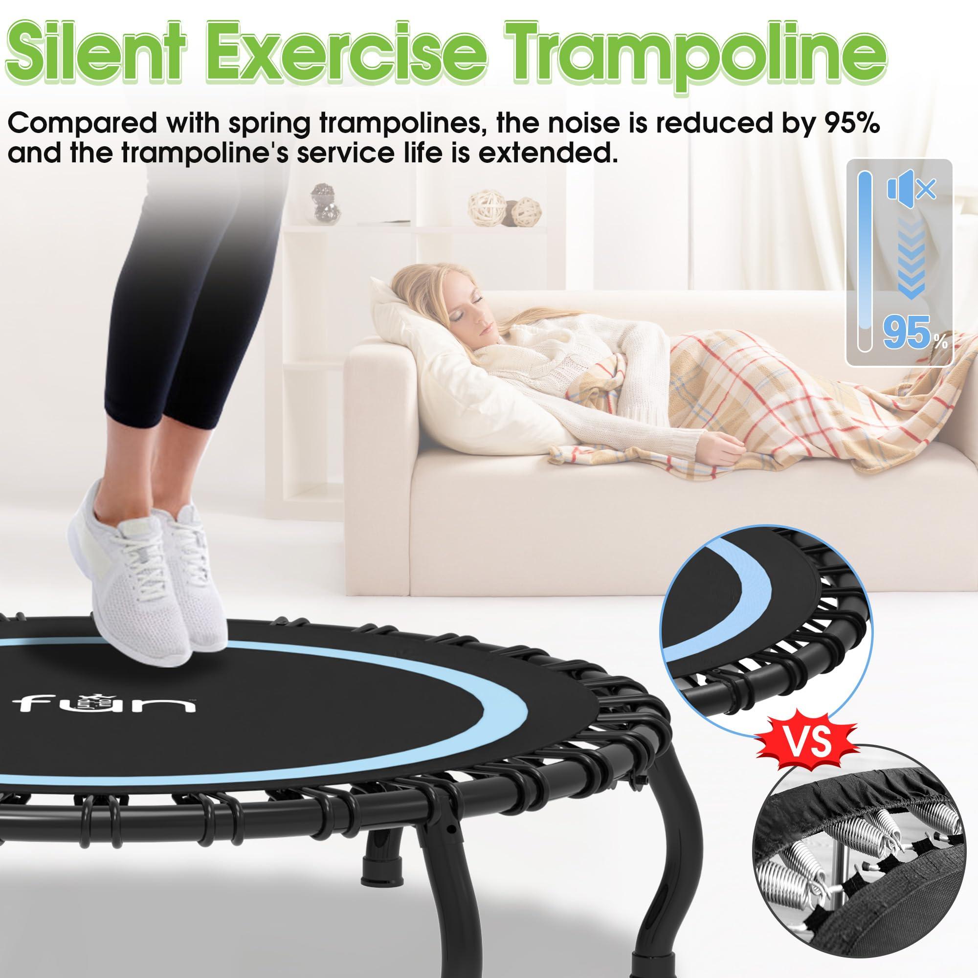 Jump Into Fun Jump Into Fun 40" Rebounder Mini Tranpoline Indoor for Adults, 330LBS Foldable Fitness Tranpoline Adults with Adjustable T-Bar Handle, Slient Exercise Rebounder for Indoor/Garden Workout, Blue