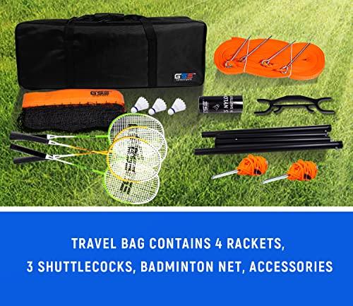GSE Games & Sports Expert GSE Badminton Sets with Net, Portable Complete Badminton Sets for backyards with net with 4 Rackets,Portable Badminton Net,3 Birdies