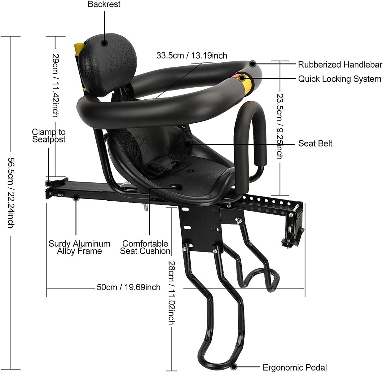 Felixstory Bike Child Seat, Bike Kids Seat with Cushion Backrest Armrest and Fence Guadrail, Electric Bike Child Seat for 2-6 Years Old, High Seat Cushion Backrest Mountain more Safety (Front bar seat)