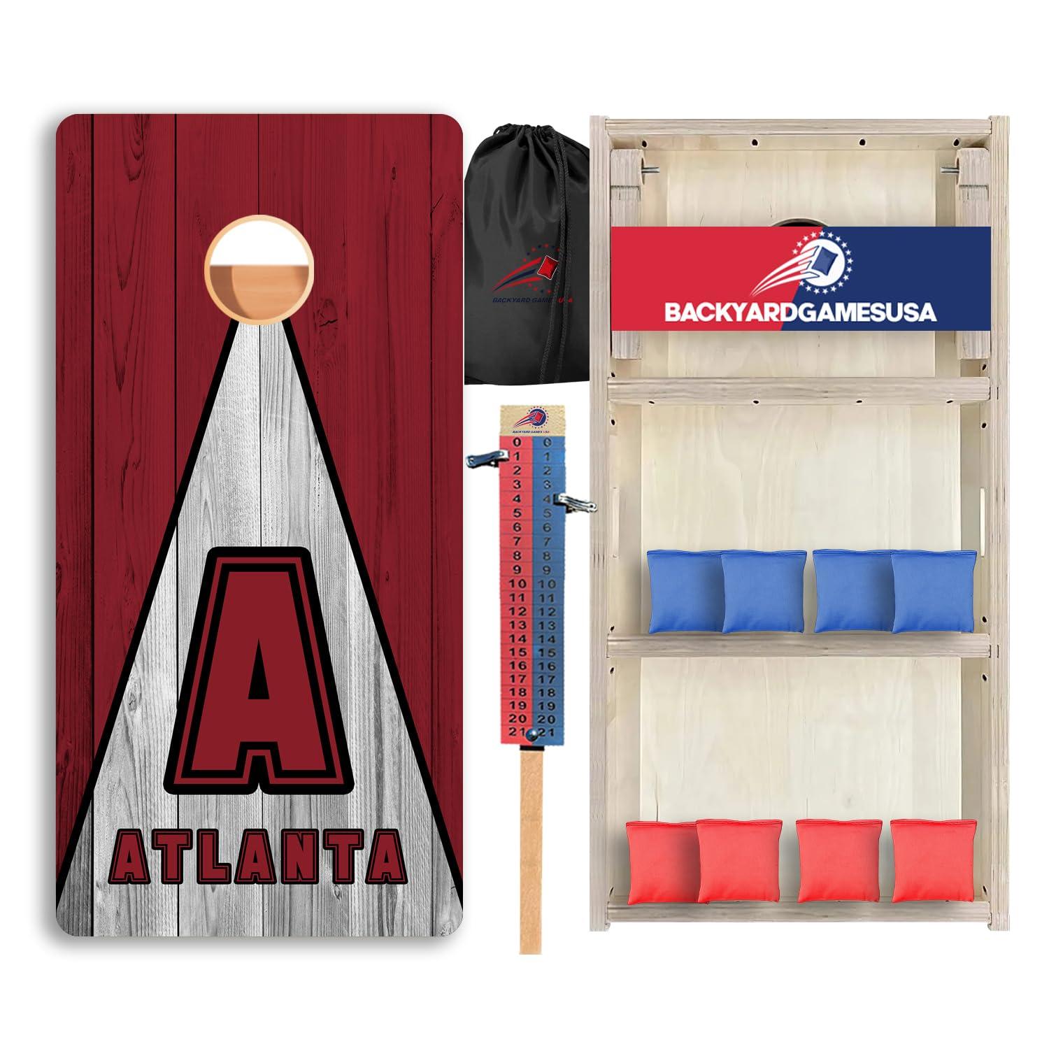 BackYardGamesUSA BackYardGamesUSA Pro Cornhole Boards Set | Made in USA | 3/4 Baltic Birch | No Bounce | Triple Thick Legs | Two Brace & Handles, Tournament 2x4 Regulation Set with Score Tower & Cornhole Bags