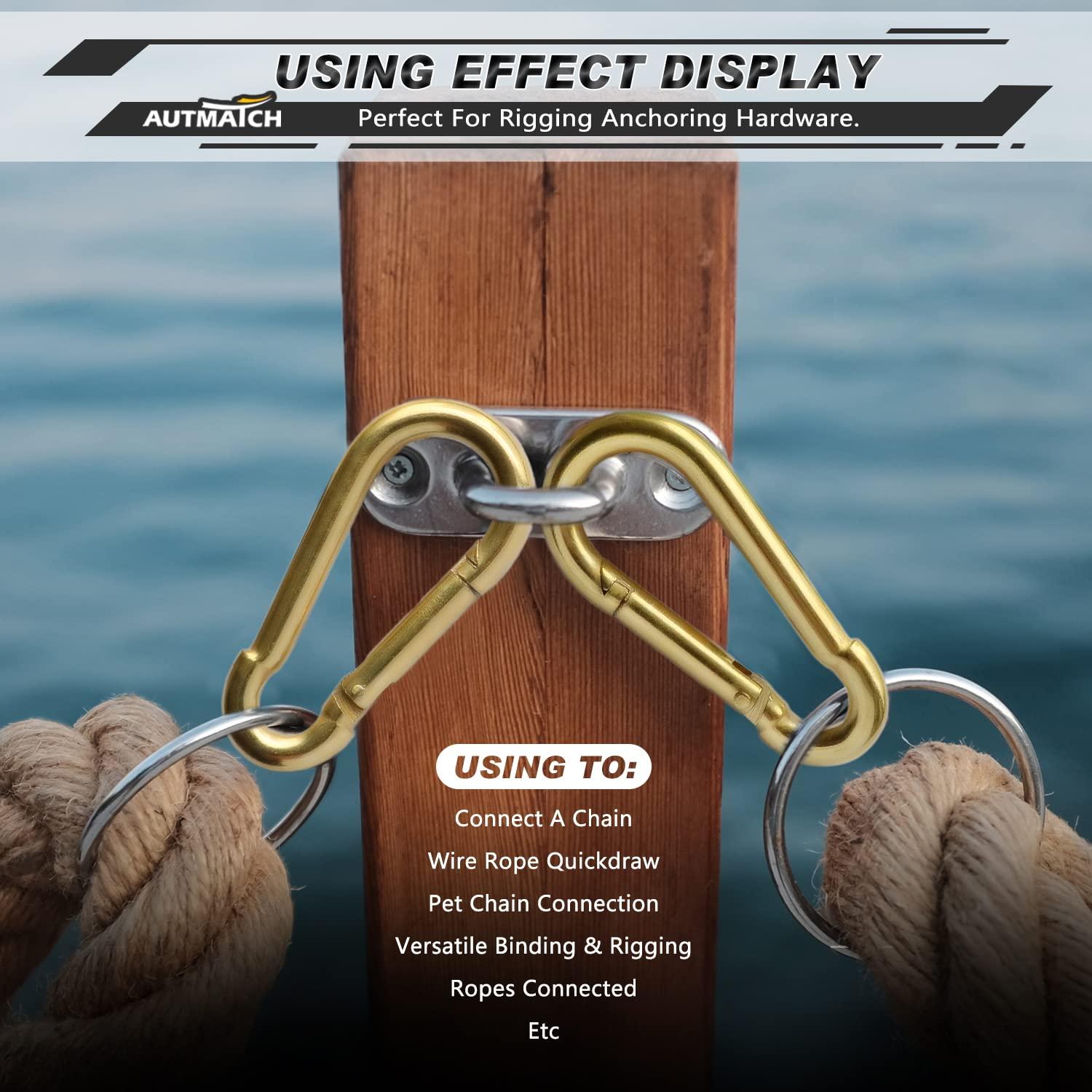 AUTMATCH AUTMATCH Carabiner Clips, 3\" Carbon Steel Spring Snap Hook Caribeener Clips Buckle Pack Grade Heavy Duty Carabiners Quick Link for Camping, Fishing, Hiking, Traveling, Gold, 4 Pack