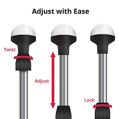 SeaSense SeaSense 26” - 48” LED Stern Light - Range of 2 Nautical Miles - Easily Adjustable, Stowable Chrome Light for Boats, Kayaks, Canoes, Pontoons & Fishing Vessels up to 39 Feet (Base Not Included)