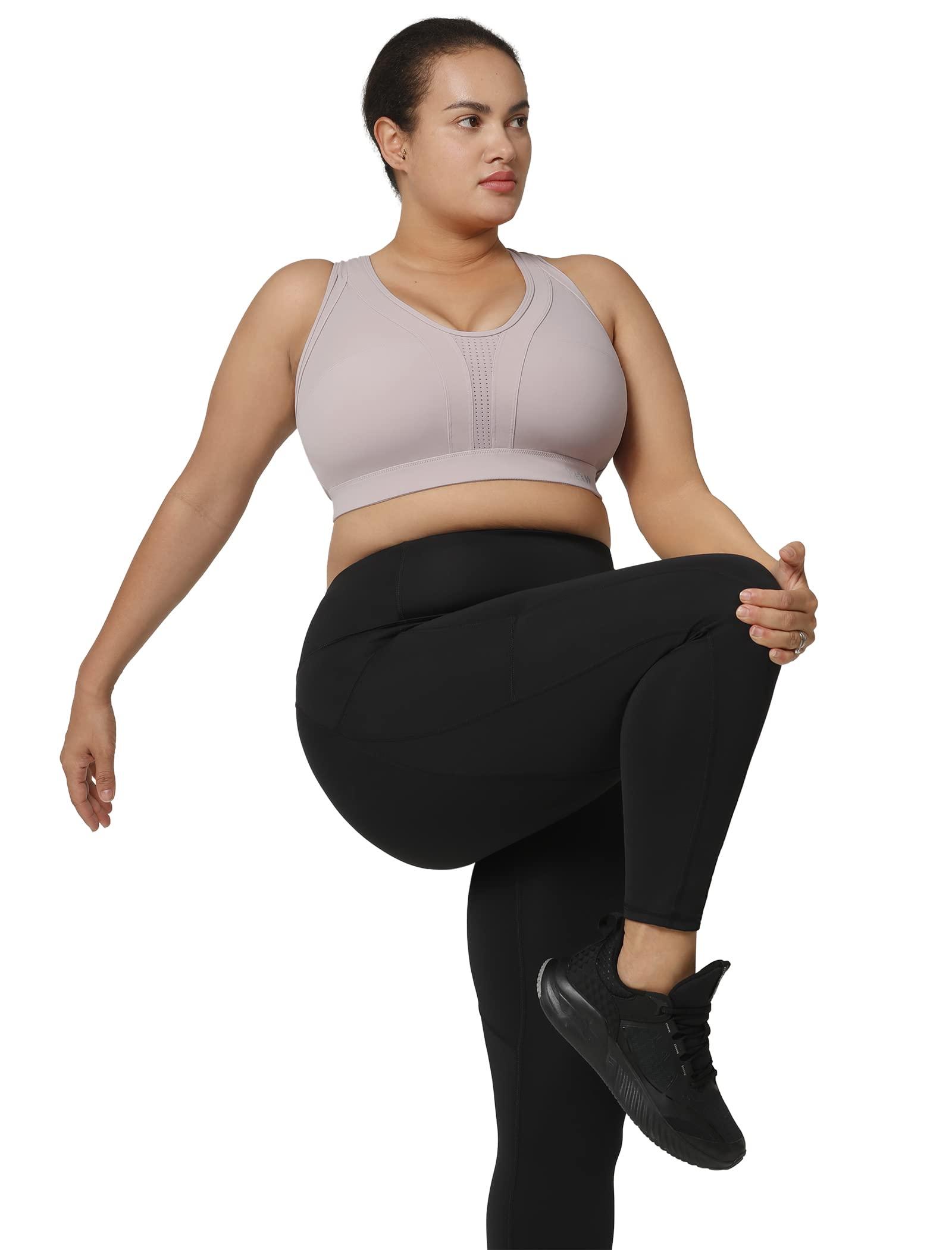 Yvette Yvette Women High Impact Sports Bras Criss Cross Back Sexy Running Bra for Plus Size, Pastel Pink, 4XL(DF)