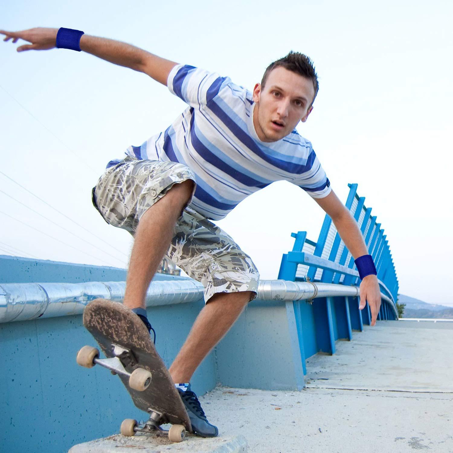 Bememo Bememo 12 Pack Sweatbands Paris Sports Competitions Wristband Cotton Sweat Band for Men and Women, Good for International Sports Party, Tennis, Basketball, Running, Gym(3.15 Inch,Blue)