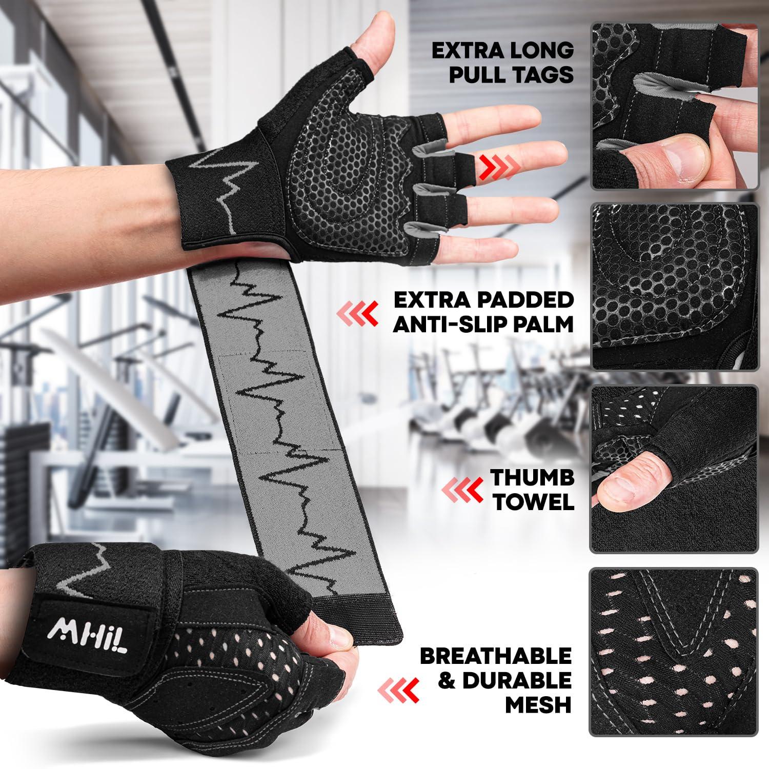 MhIL MhIL Workout Gloves for Men Comfortable Gym Gloves for Men with Enhanced Grip for Safety and Hand Protection Weight Lifting Gloves for Men with Wrist Wraps Support for Performance Boost and Style