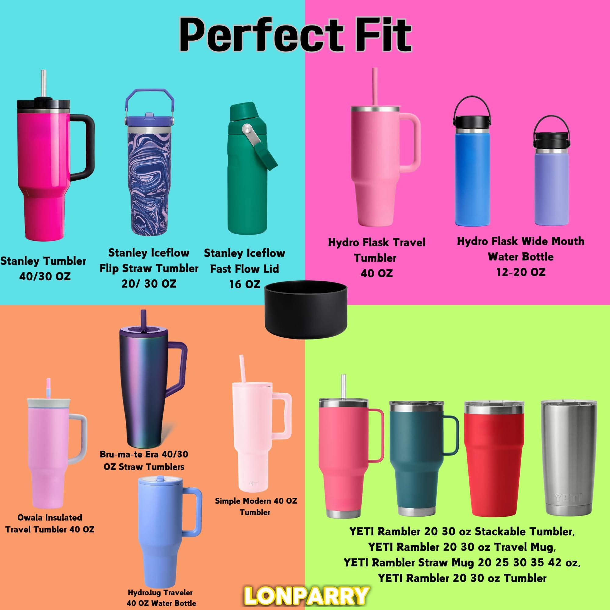LONPARRY LONPARRY 2-Pack Stanley Cup Silicone Boot for Stanley Tumbler IceFlow 40oz Rubber Bottom Sleeve Protector for Stanley Owala Hydro Flask Tumbler 40oz Car Travel Cup Bottle Bottom (Black+Rouge Pink)