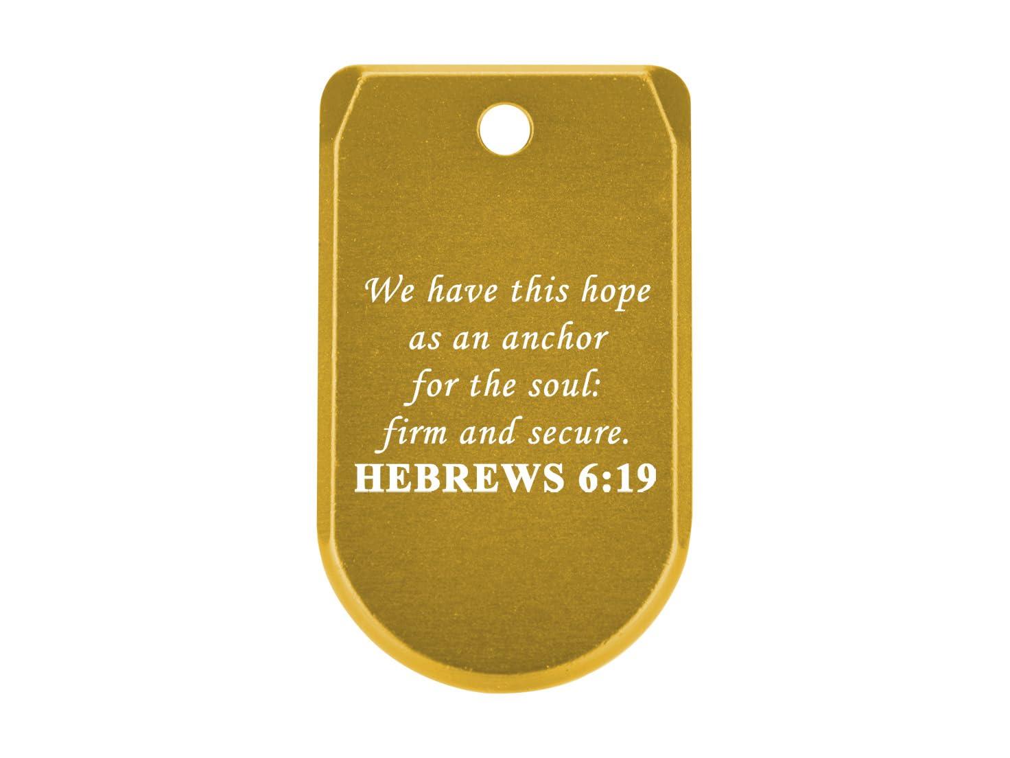 NDZ Performance NDZ Performance Magazine Base Plate Finger Extension for Sig P365 .380 ACP, Laser Engraved Anodized Aluminum in Gold - Bible Hebrews 6:19