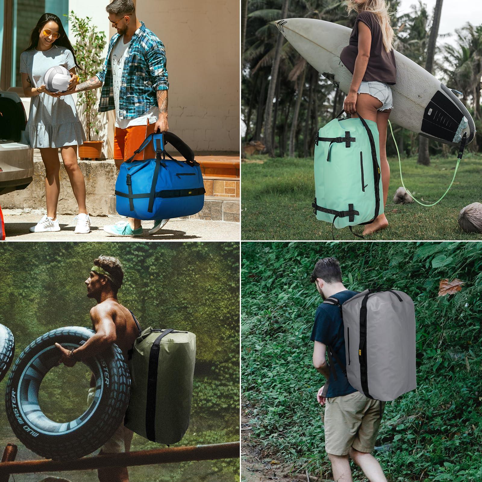 MIER MIER Large Waterproof Duffel Bag Rolltop Dry Backpack Duffle Bags for Kayaking, Rafting, Boating, Swimming, Camping, Travel, Gym, Beach, 80L, Green