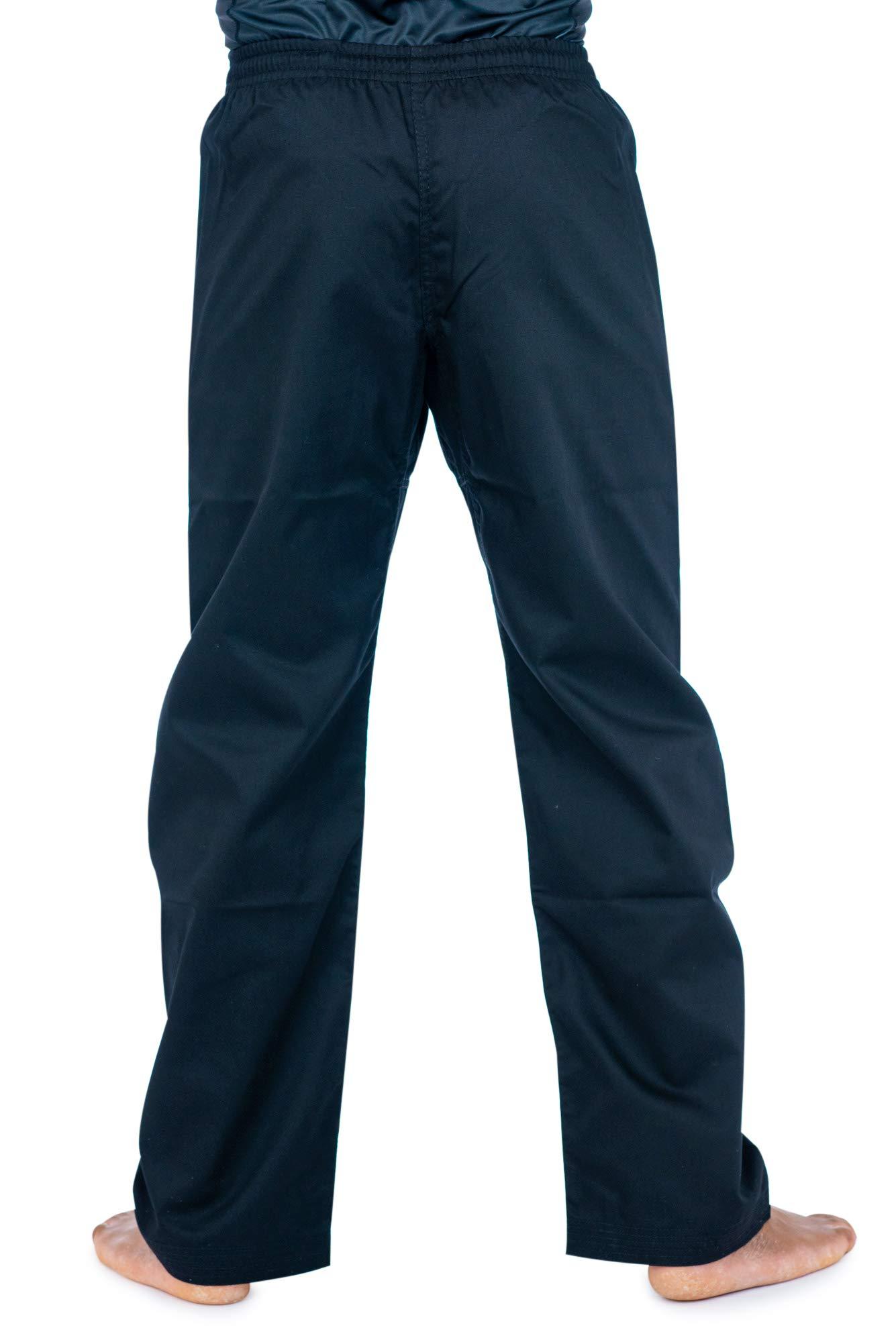 Ronin Brand Karate Pants by Ronin Poly-Cotton Middle Weight Martial Arts Pants with Elastic Waist (Black, 6)