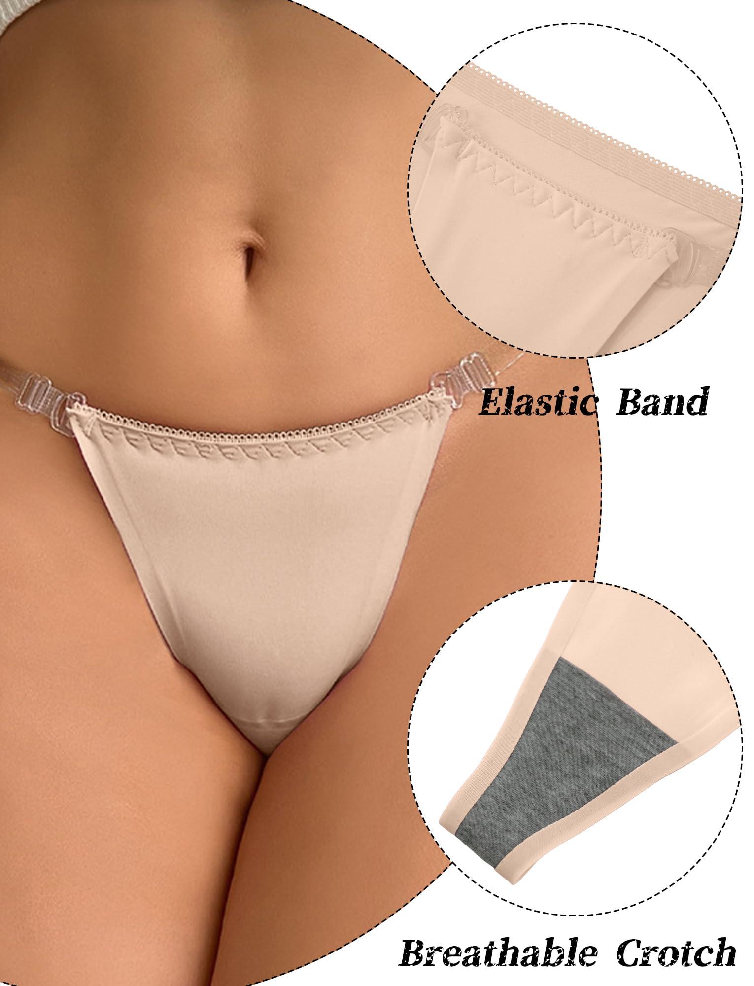 SEAUR Nude Thongs for Women Clear Straps Thong T-Back invisible underwear G String Thongs Briefs Low Rise 3 Pack Black M