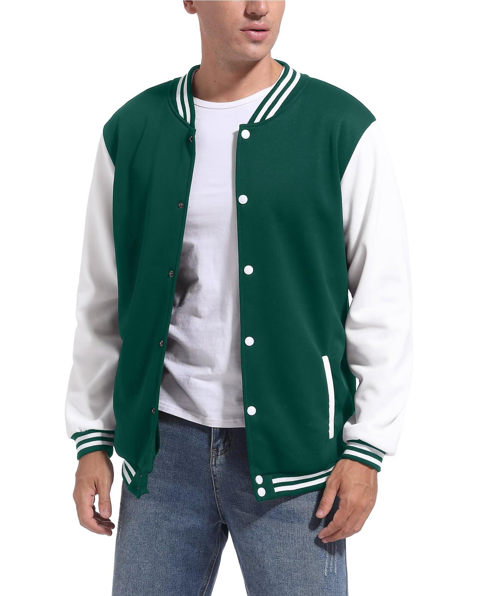 DHSPKN DHSPKN Men's Varsity Baseball Jacket Causal Slim Fit Varsity Letterman Jacket Boys Bomber Jackets Green XXL
