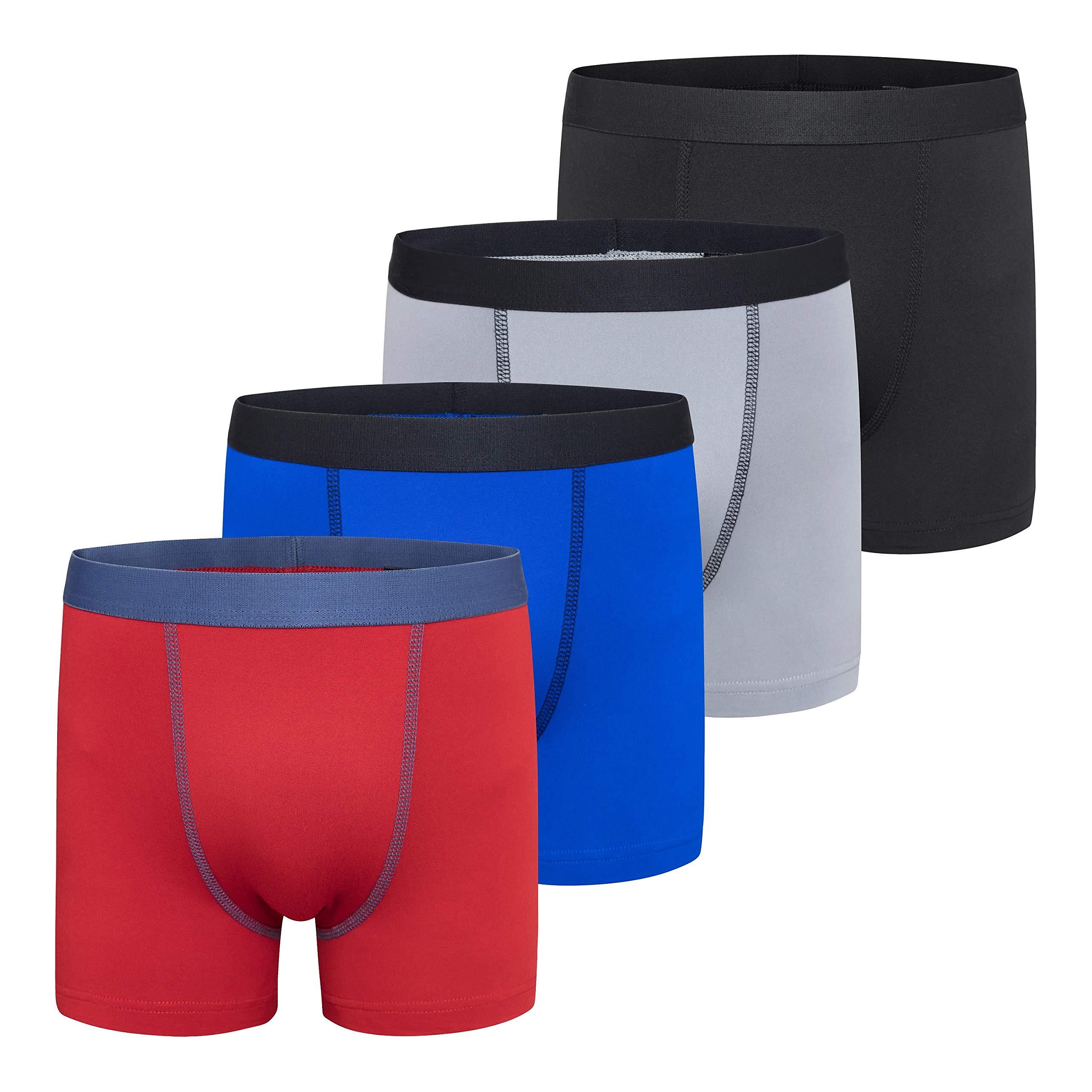 Terramar Terramar Boys' Standard Silkskins Boxer Brief (4-Pack Underwear), Black/Team Red/Team Royal/Steel, Large