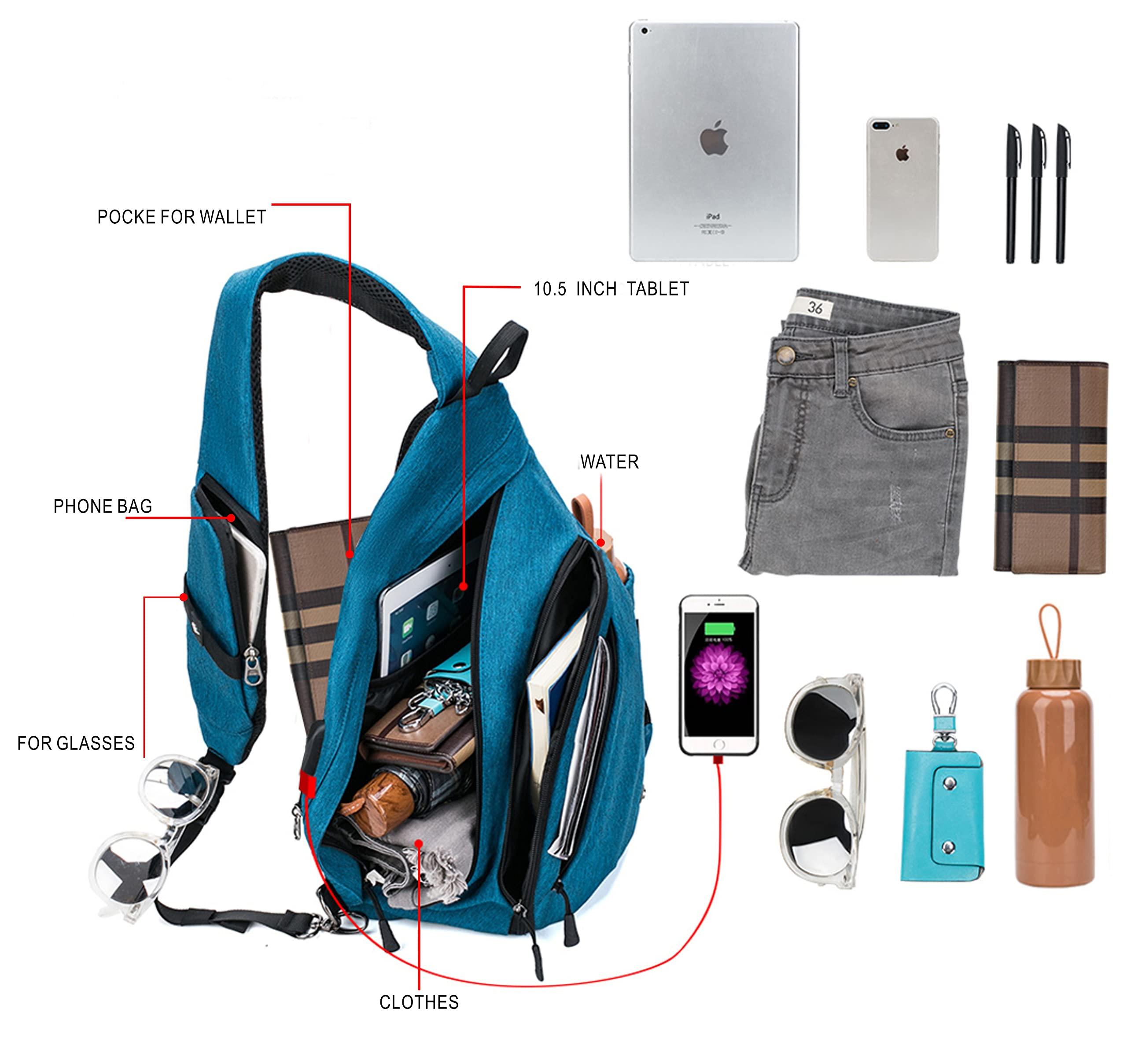 TurnWay TurnWay Water-Proof Sling bag/Crossbody Backpack/Shoulder Bag with USB Charging Port for Travel, Hiking, Cycling, Camping (BLUE)